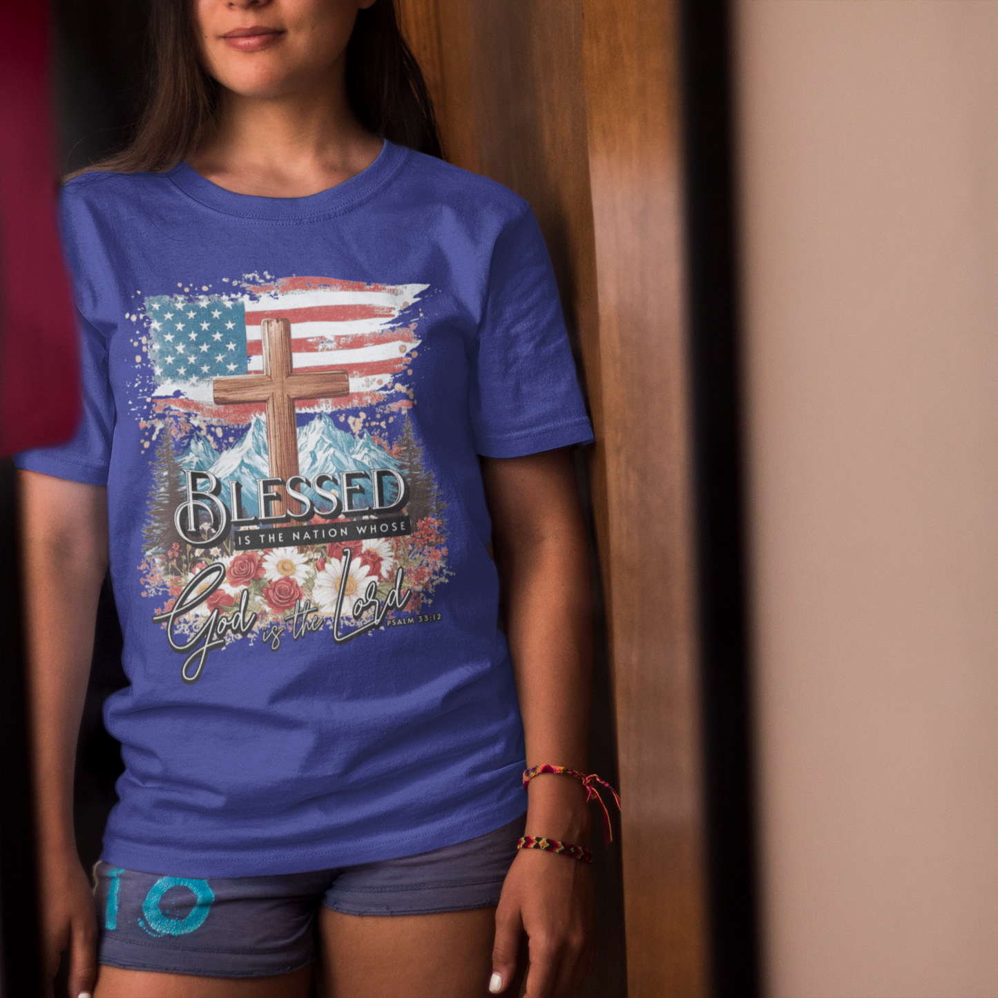 BLESSED IS THE NATION Classic Patriotic Christian T-Shirt (S-5XL):  Women's Medium Weight Gildan 5000 - FREE SHIPPING