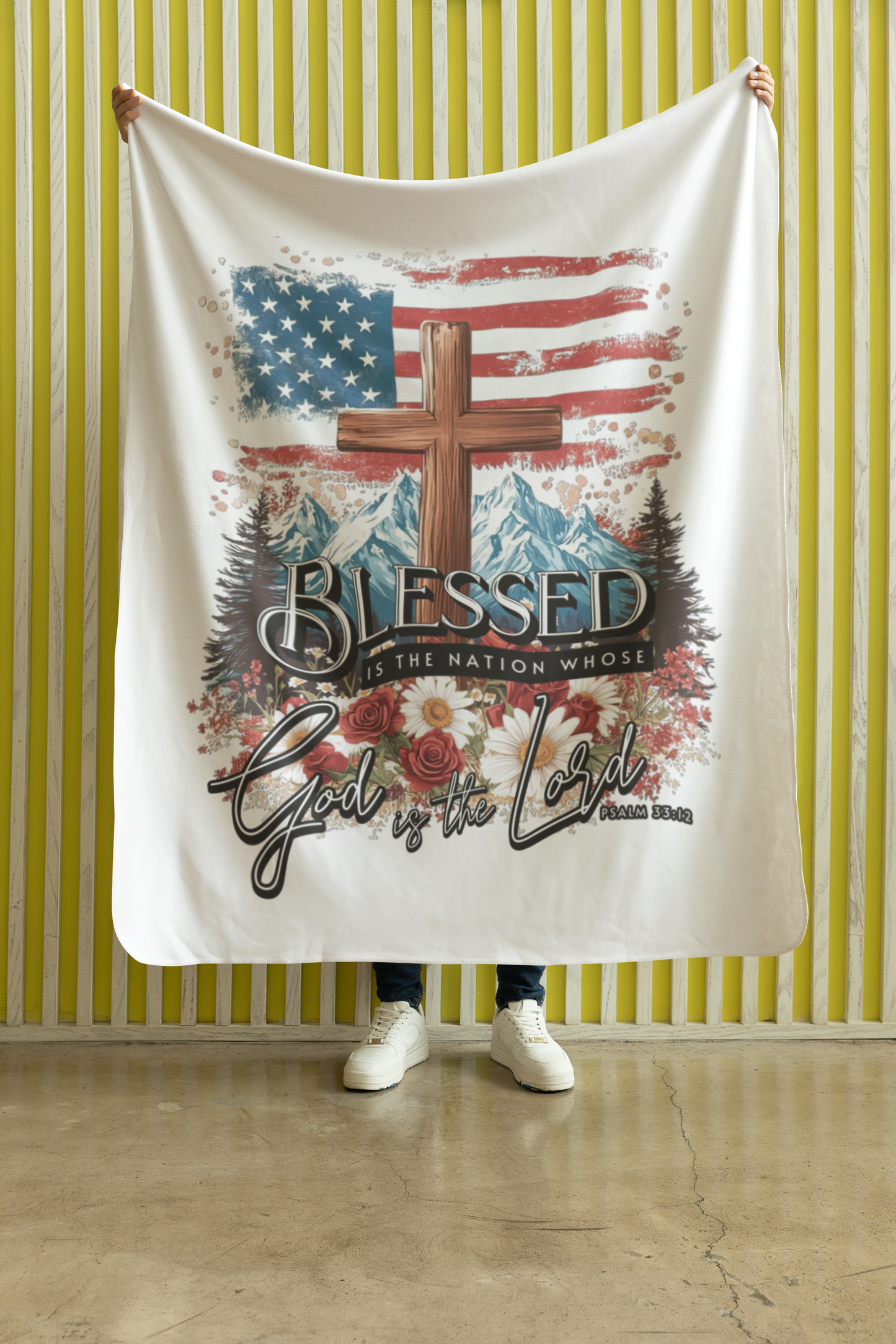 BLESSED IS THE NATION Light Weight Patriotic Christian Velveteen Plush Blanket (3 sizes available) - FREE SHIPPING