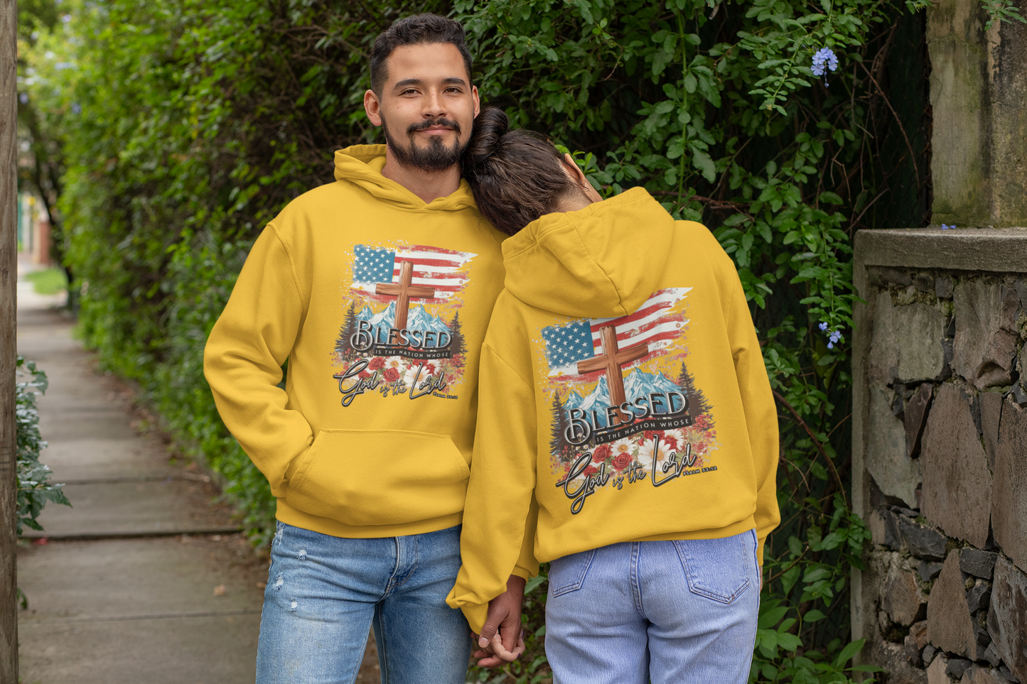 BLESSED IS THE NATION Heavy Weight Patriotic Christian Hoodie (S-5XL):  Men's & Women's Gildan 18500 - FREE SHIPPING