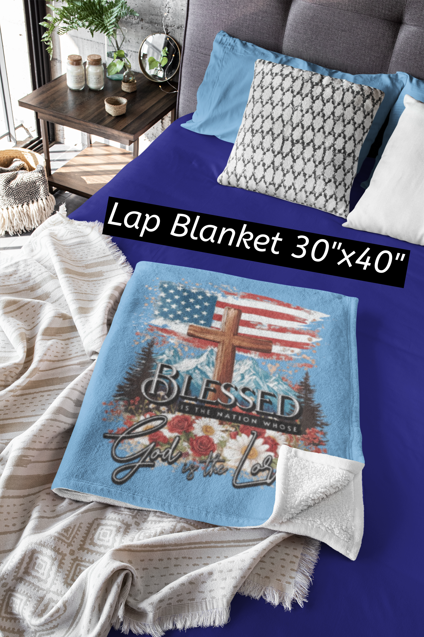 BLESSED IS THE NATION Light Weight Velveteen Plush Blanket (3 sizes available) - FREE SHIPPING