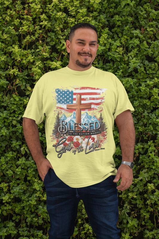 . BLESSED IS THE NATION Plus Size Heavy Weight Patriotic Christian T-Shirt (S-5XL):  Men's Hanes Beefy-T® - FREE SHIPPING