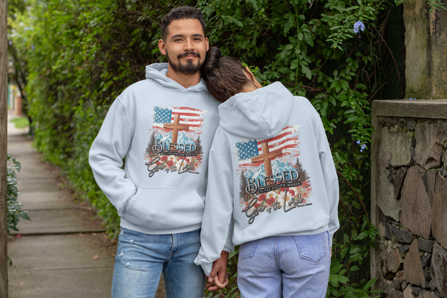 BLESSED IS THE NATION Heavy Weight Patriotic Christian Hoodie (S-5XL):  Men's & Women's Gildan 18500 - FREE SHIPPING