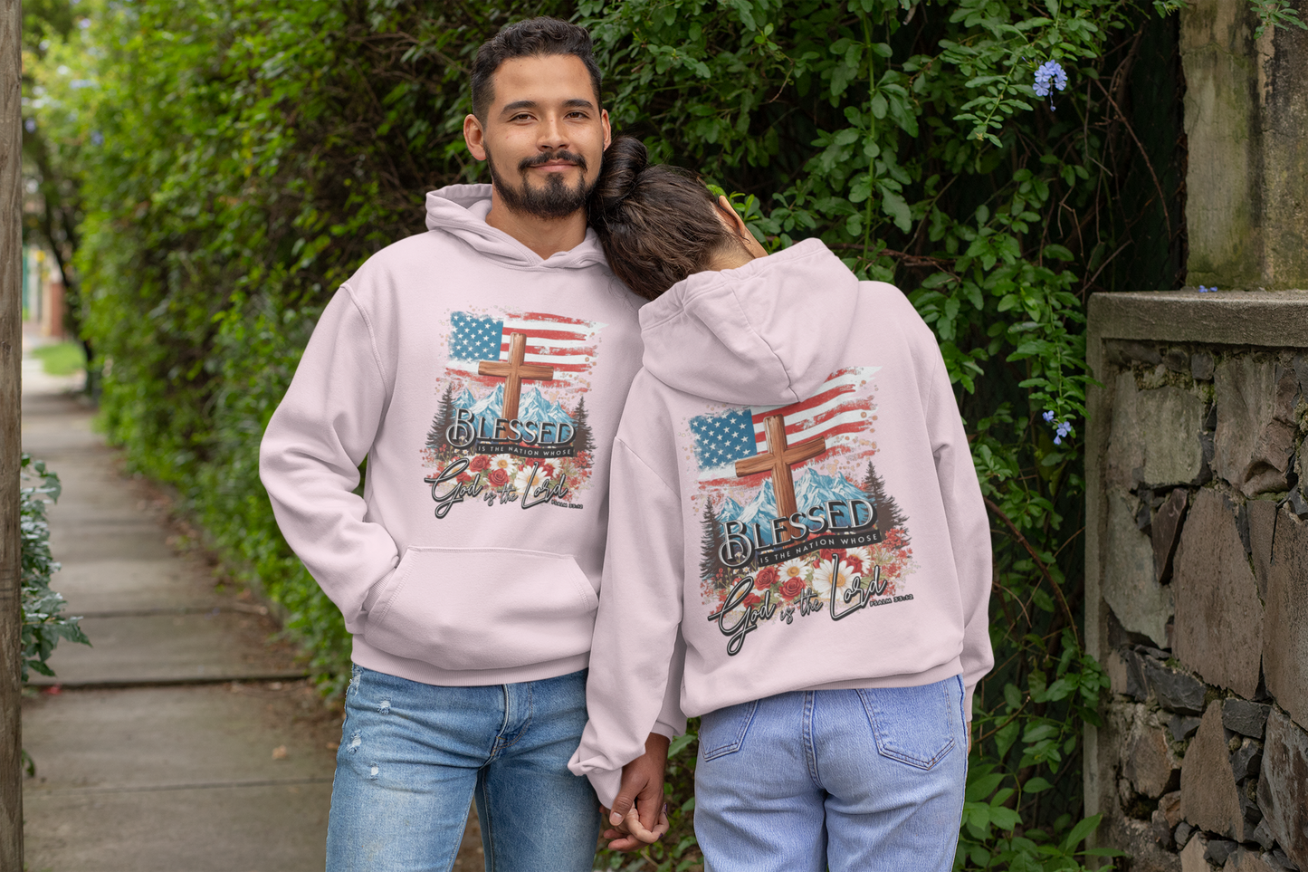 BLESSED IS THE NATION Heavy Weight Patriotic Christian Hoodie (S-5XL):  Men's & Women's Gildan 18500 - FREE SHIPPING