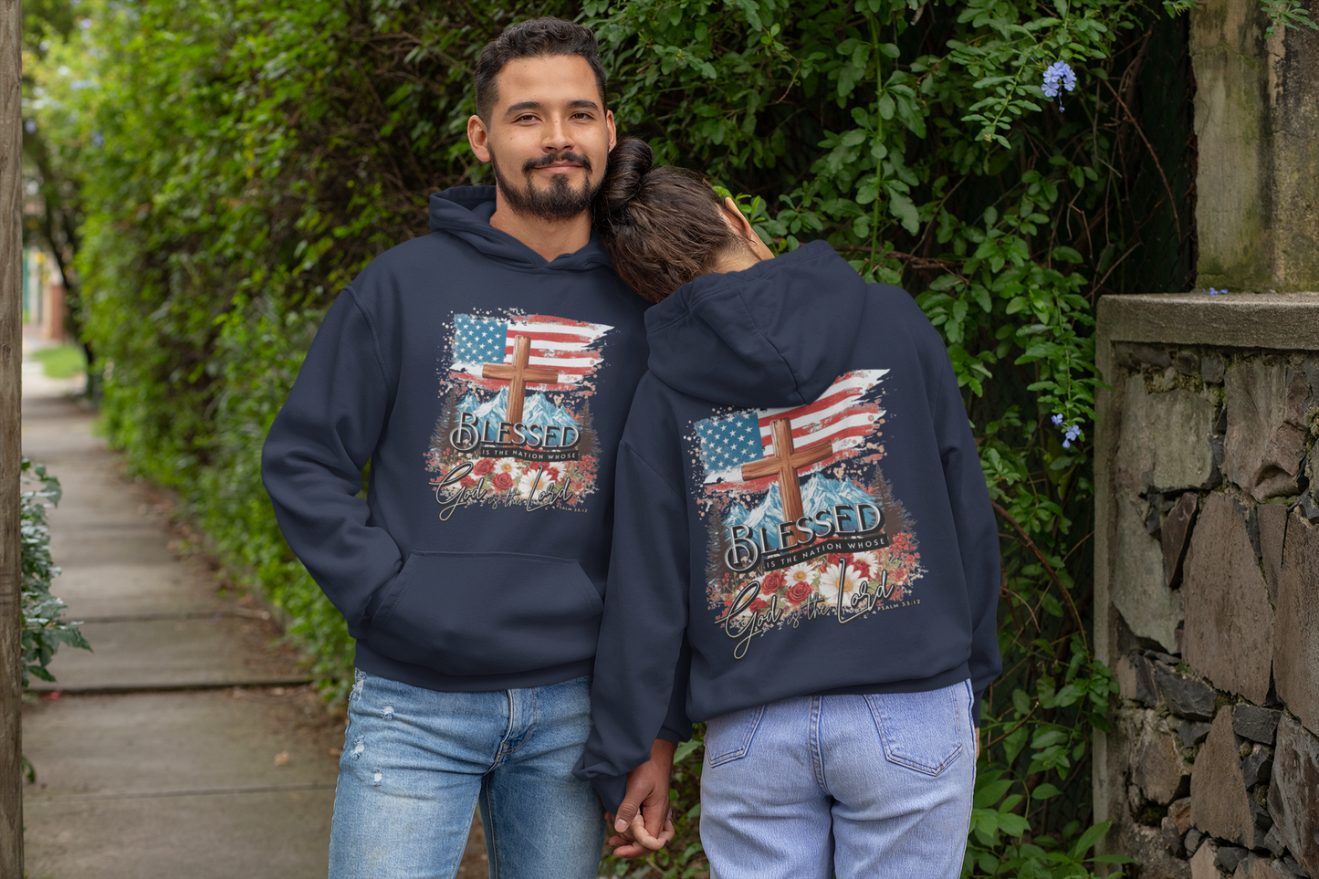 BLESSED IS THE NATION Heavy Weight Patriotic Christian Hoodie (S-5XL):  Men's & Women's Gildan 18500 - FREE SHIPPING