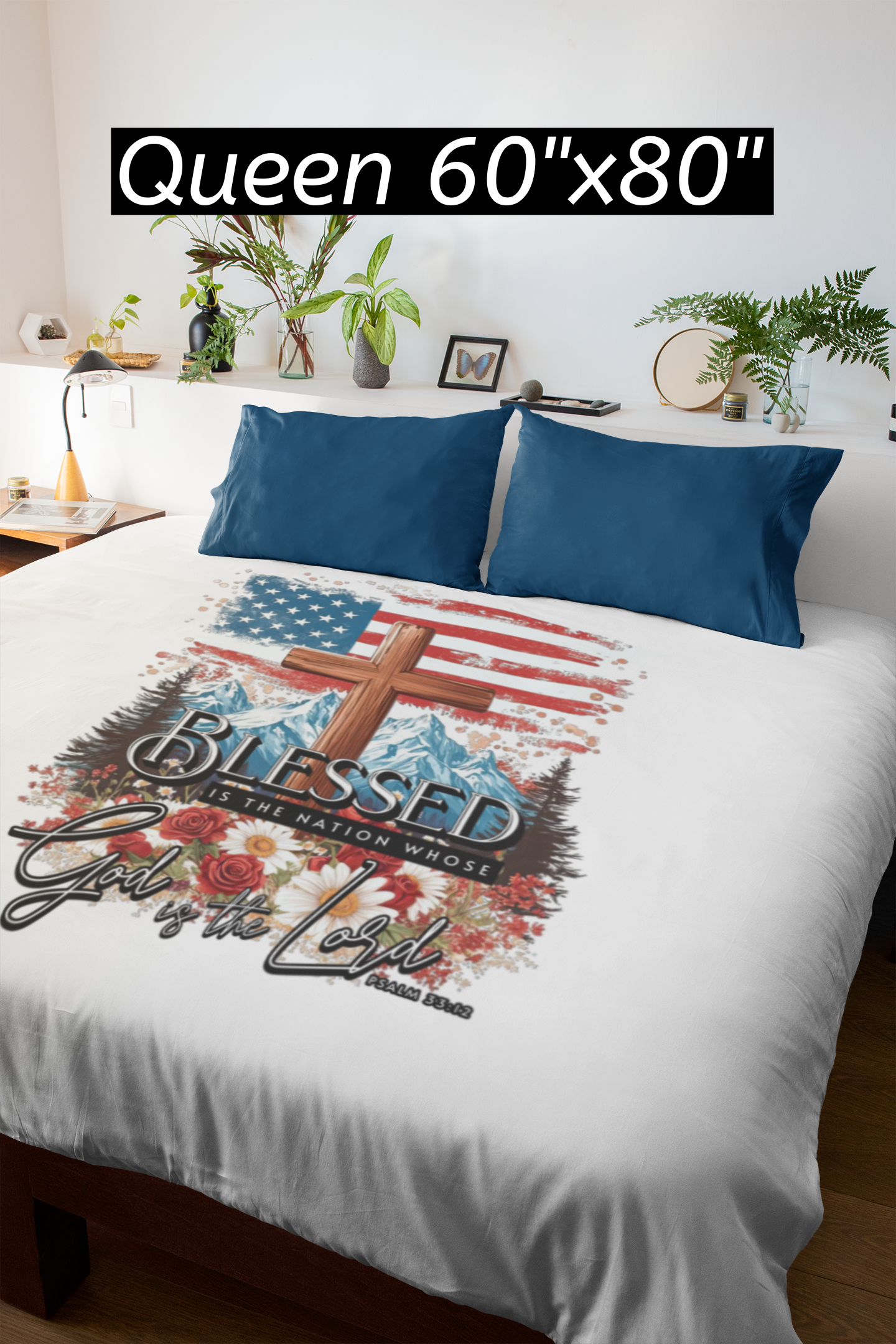 BLESSED IS THE NATION Light Weight Patriotic Christian Velveteen Plush Blanket (3 sizes available) - FREE SHIPPING