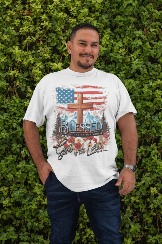 . BLESSED IS THE NATION Plus Size Heavy Weight Patriotic Christian T-Shirt (S-5XL):  Men's Hanes Beefy-T® - FREE SHIPPING