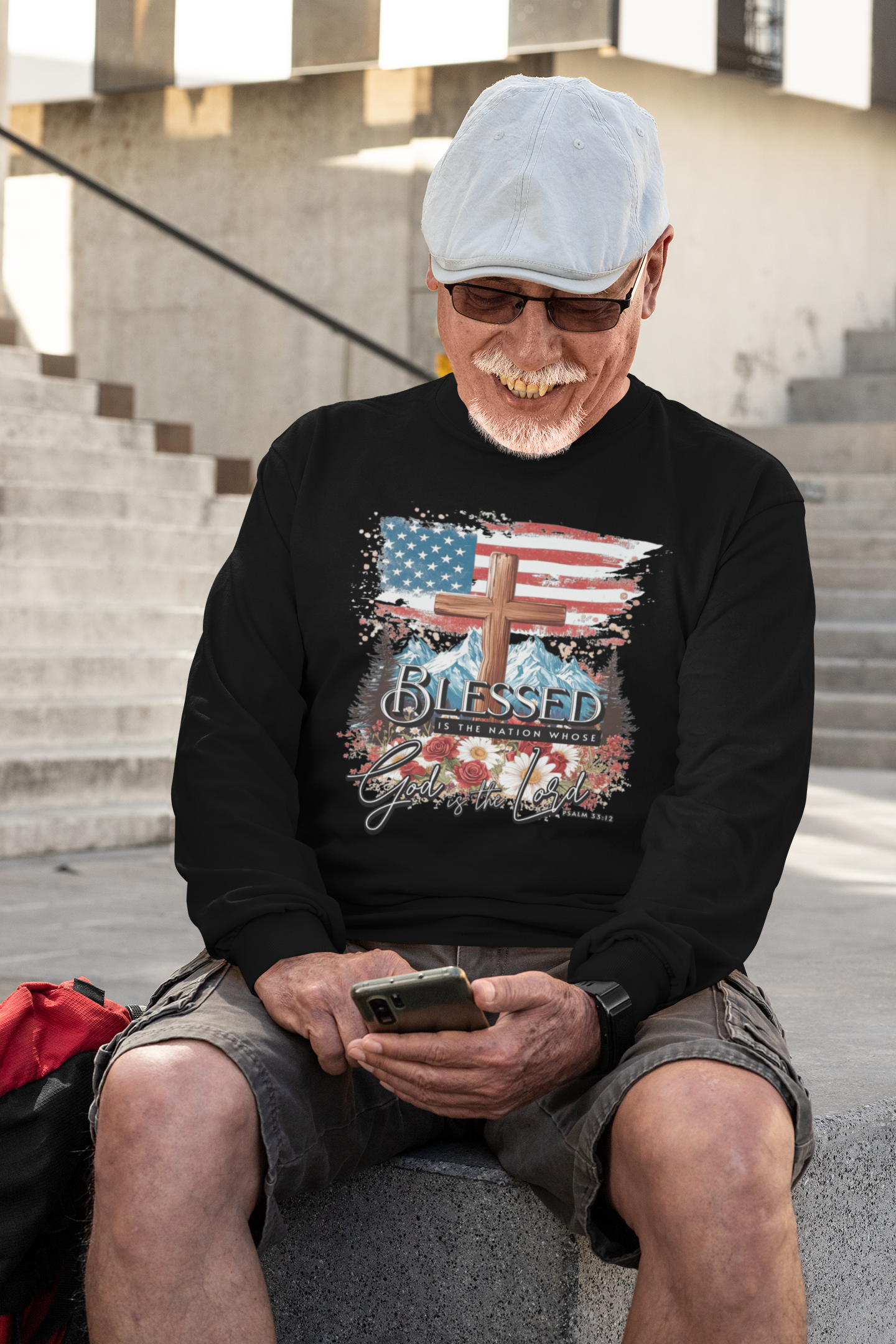 . BLESSED IS THE NATION Heavy Weight Patriotic Christian Long Sleeve T-Shirt (S-2XL):  Men's Gildan 2400 - FREE SHIPPING