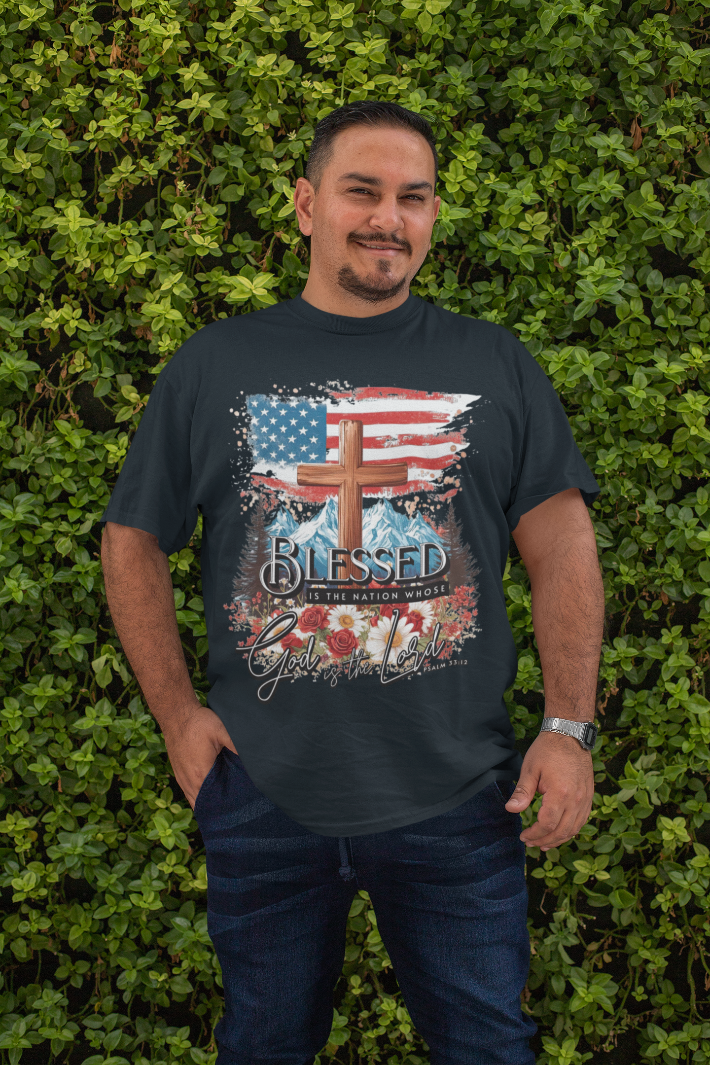 . BLESSED IS THE NATION Plus Size Heavy Weight Patriotic Christian T-Shirt (S-5XL):  Men's Hanes Beefy-T® - FREE SHIPPING