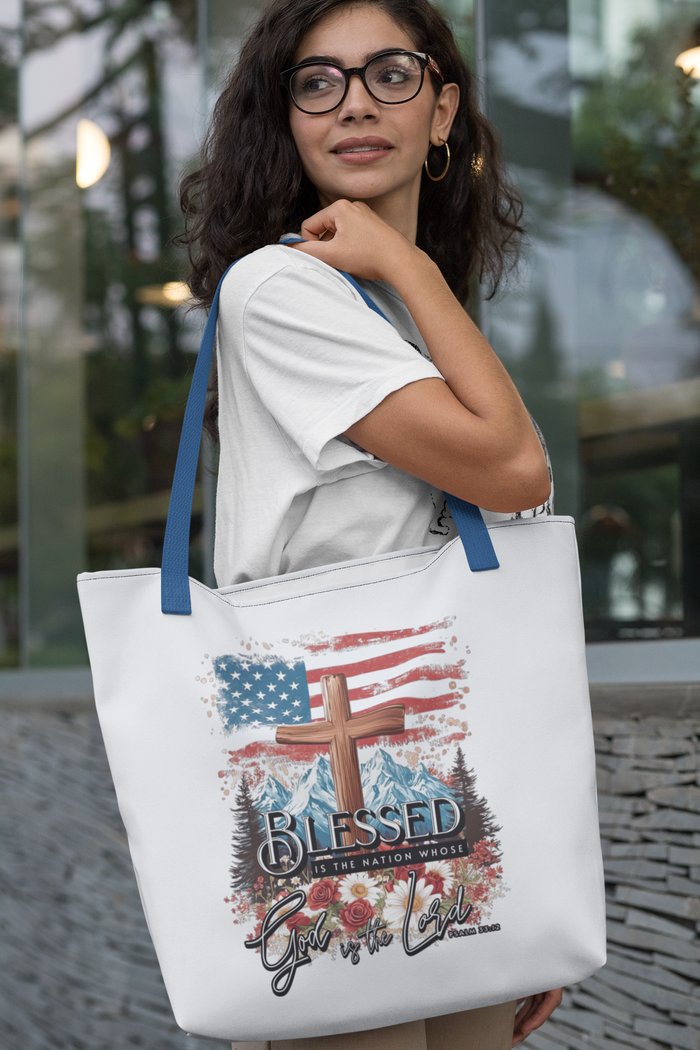 BLESSED IS THE NATION Patriotic Christian 100% Polyester Tote Bag (3 sizes) - FREE SHIPPING