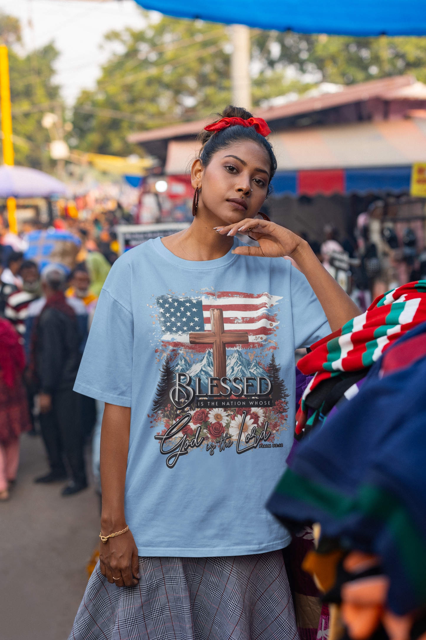 . BLESSED IS THE NATION Plus Size Heavy Weight Christian T-Shirt (S-5XL):  Women's Hanes Beefy-T® - FREE SHIPPING