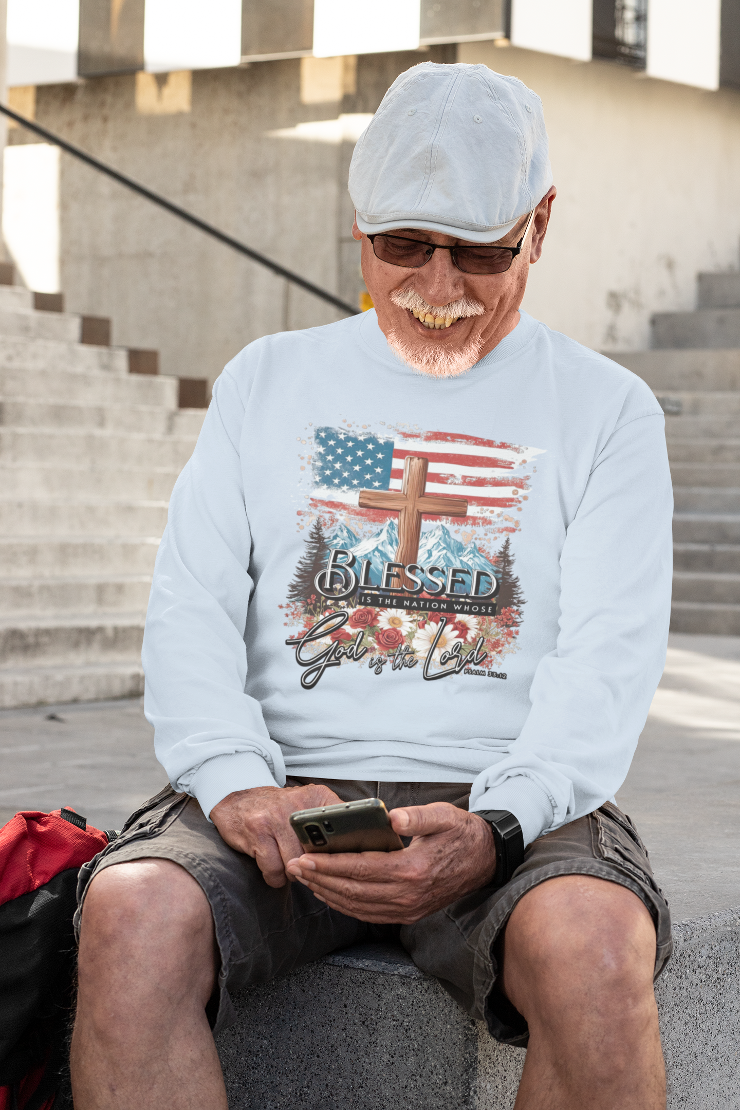 . BLESSED IS THE NATION Heavy Weight Patriotic Christian Long Sleeve T-Shirt (S-2XL):  Men's Gildan 2400 - FREE SHIPPING