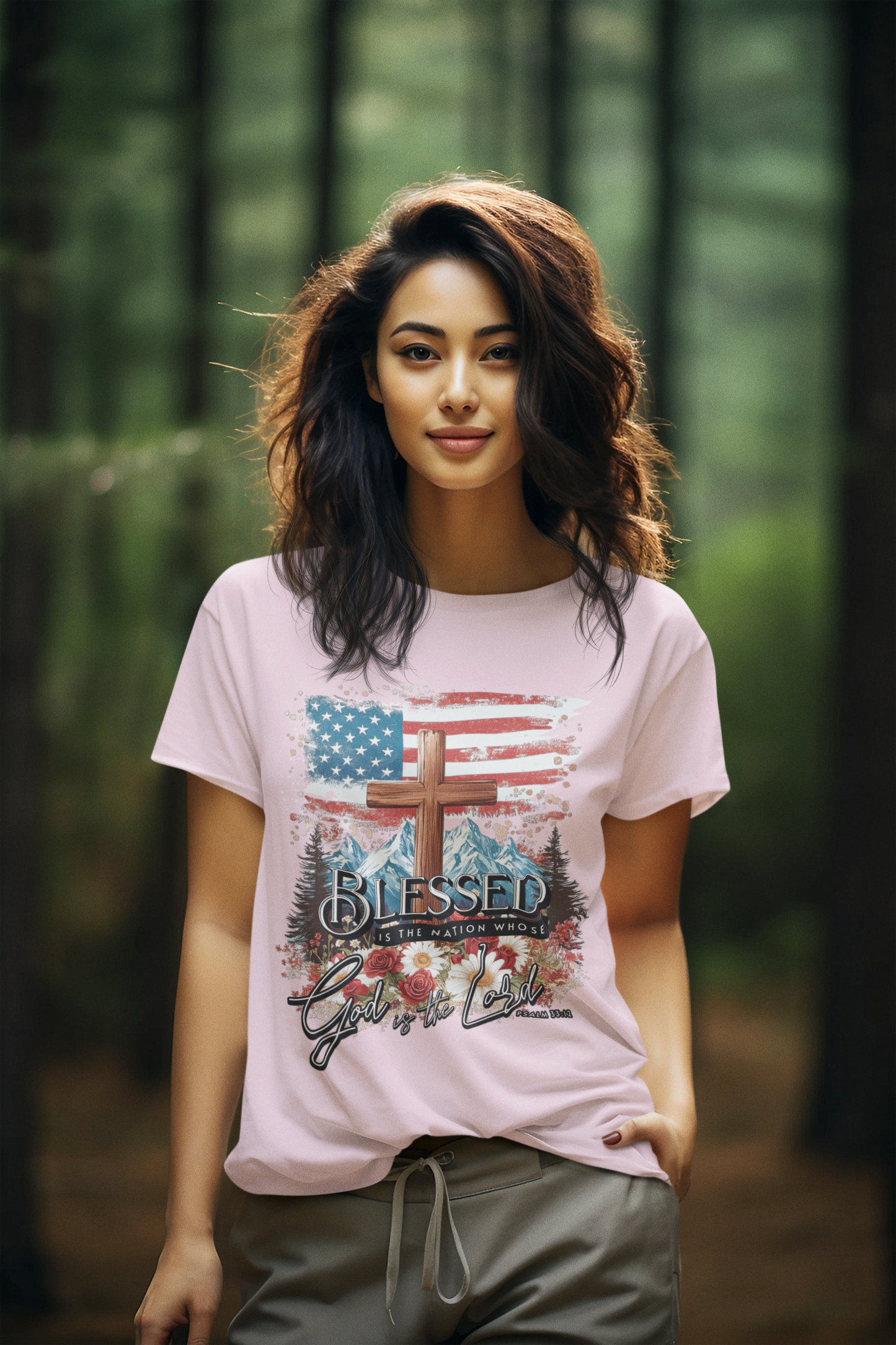 BLESSED IS THE NATION Semi-Fitted Patriotic Christian T-Shirt (S-3XL):  Women's Gildan 5000L - FREE SHIPPING