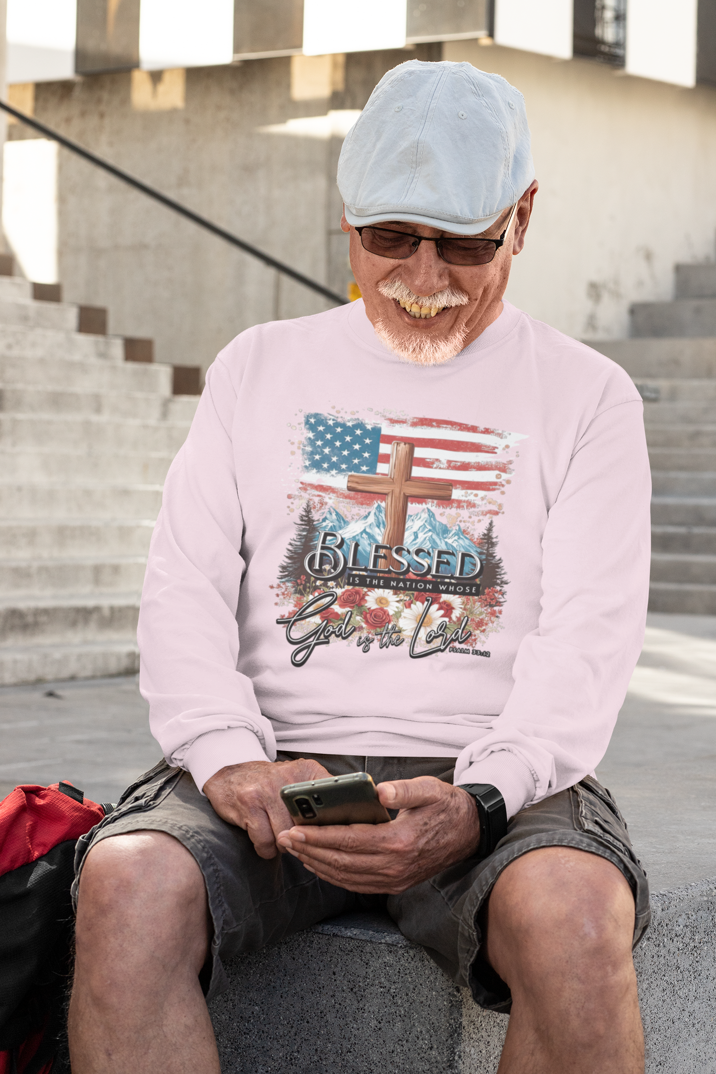 . BLESSED IS THE NATION Heavy Weight Patriotic Christian Long Sleeve T-Shirt (S-2XL):  Men's Gildan 2400 - FREE SHIPPING