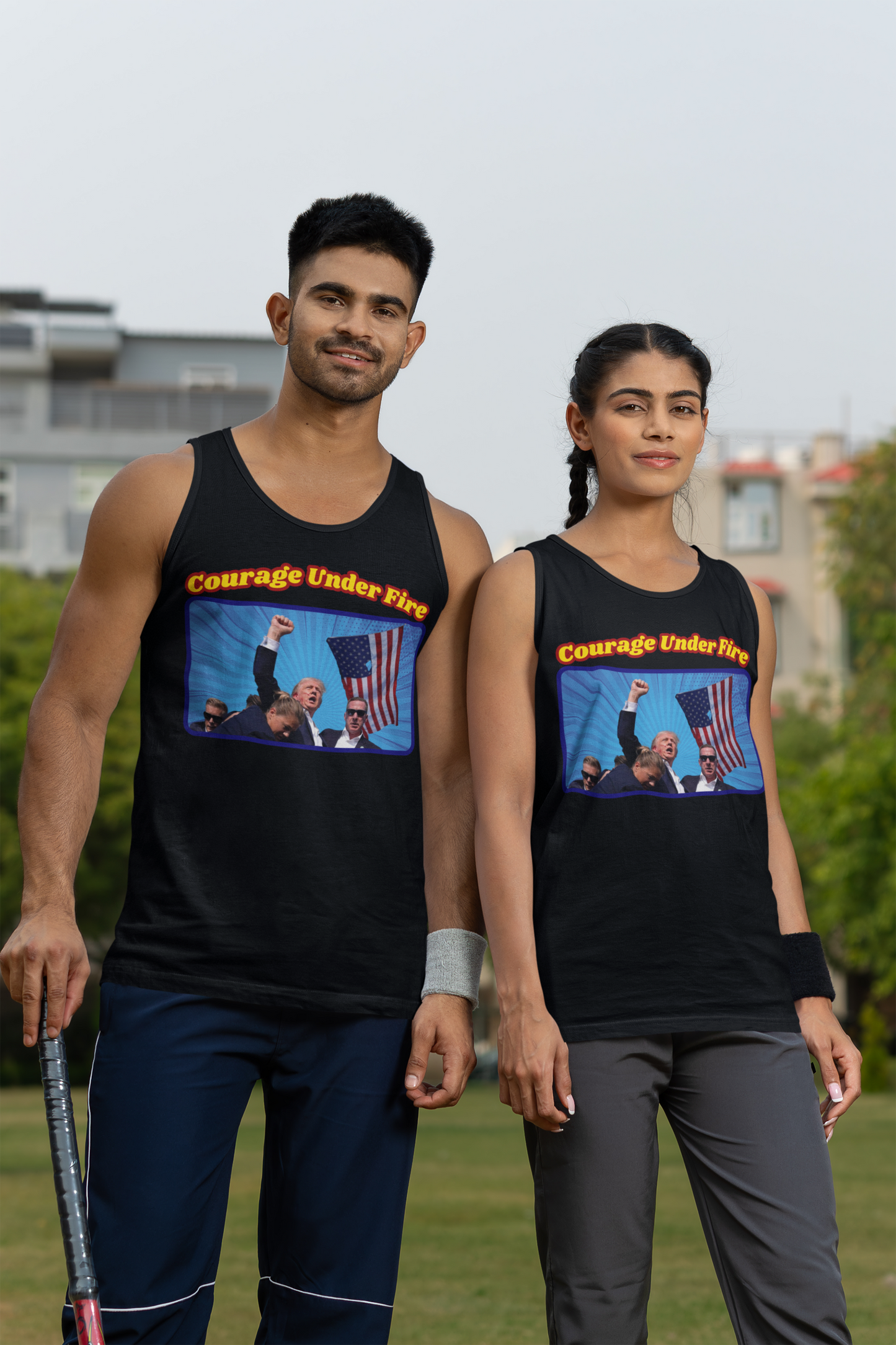 COURAGE UNDER FIRE Trump Medium Weight Patriotic Tank Top (S-2XL):  Men's & Women's 5200 - FREE SHIPPING