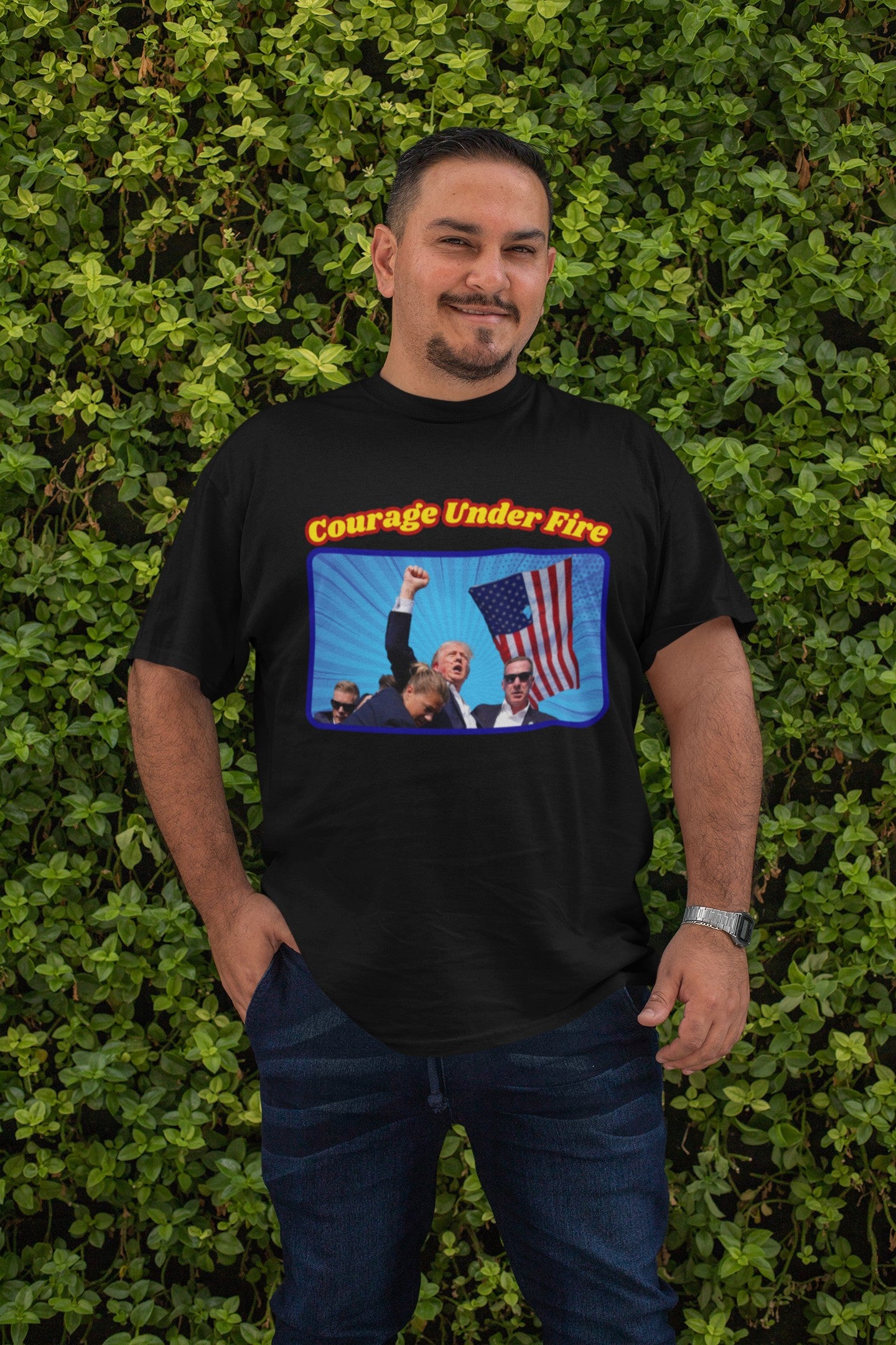 . COURAGE UNDER FIRE Trump Assassination Plus Size Heavy Weight Patriotic T-Shirt (S-5XL):  Men's Hanes Beefy-T® - FREE SHIPPING