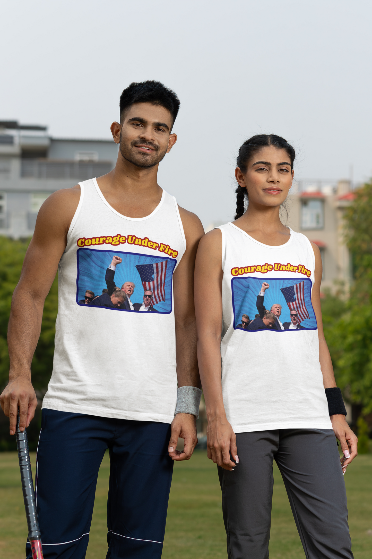 COURAGE UNDER FIRE Trump Medium Weight Patriotic Tank Top (S-2XL):  Men's & Women's 5200 - FREE SHIPPING