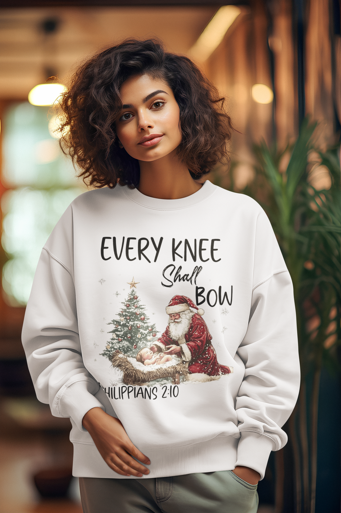 EVERY KNEE SHALL BOW Heavy Weight Christmas Sweatshirt (S-5XL):  Women's Gildan 18000