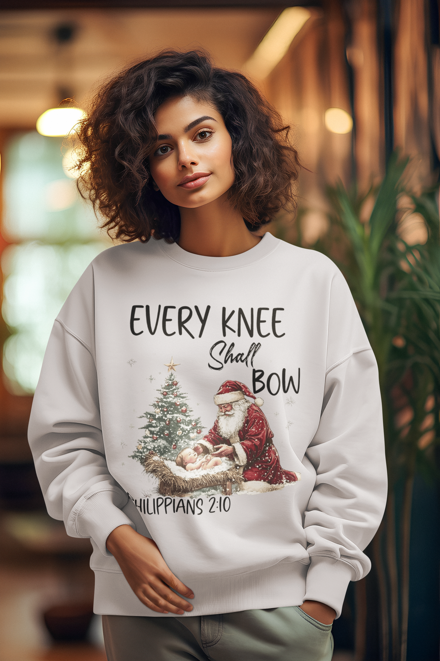 EVERY KNEE SHALL BOW Heavy Weight Christmas Sweatshirt (S-5XL):  Women's Gildan 18000