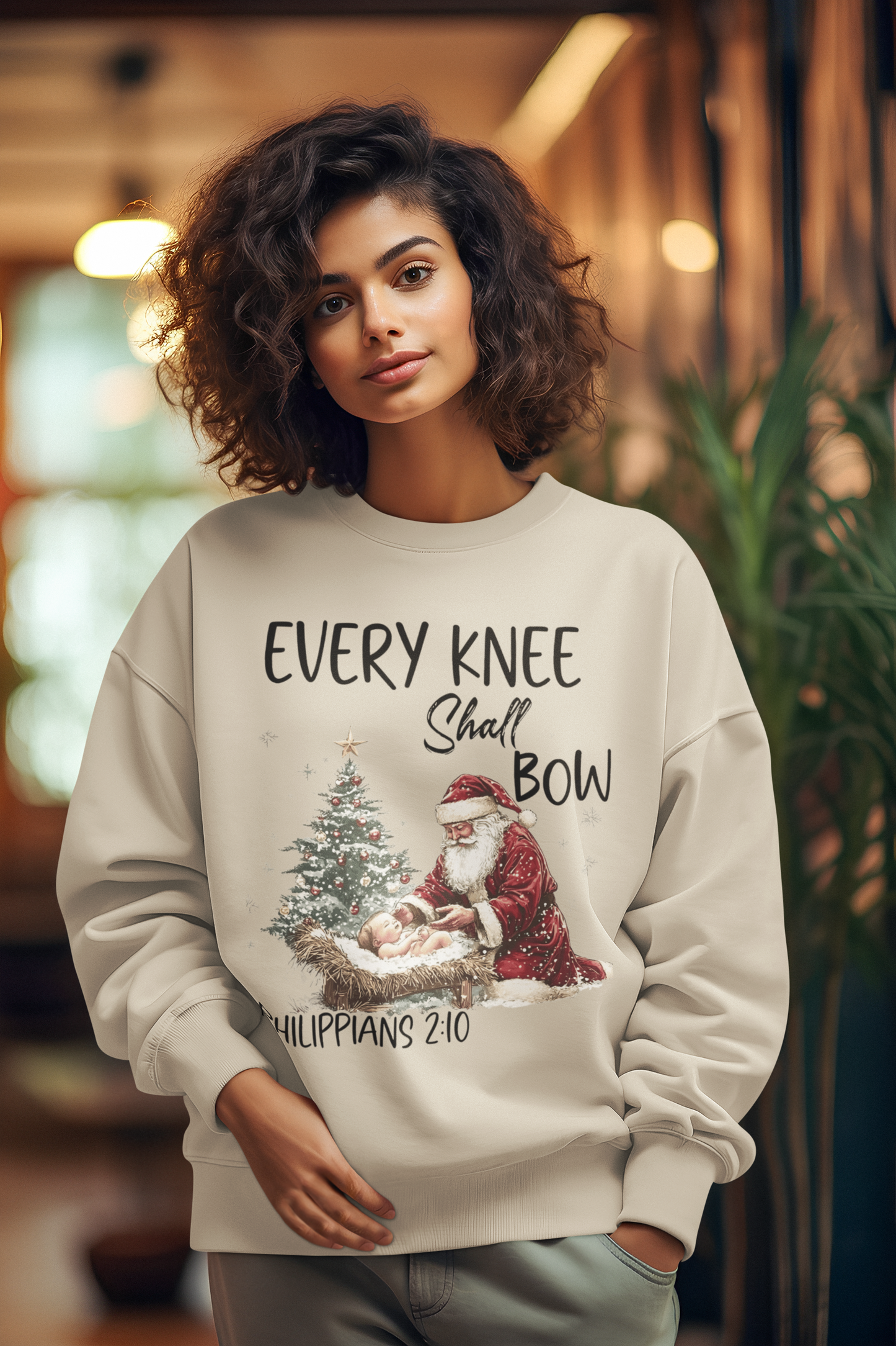 EVERY KNEE SHALL BOW Heavy Weight Christmas Sweatshirt (S-5XL):  Women's Gildan 18000