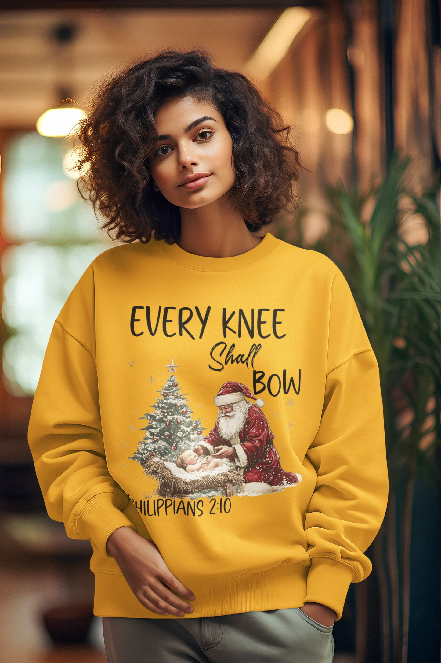 EVERY KNEE SHALL BOW Heavy Weight Christmas Sweatshirt (S-5XL):  Women's Gildan 18000