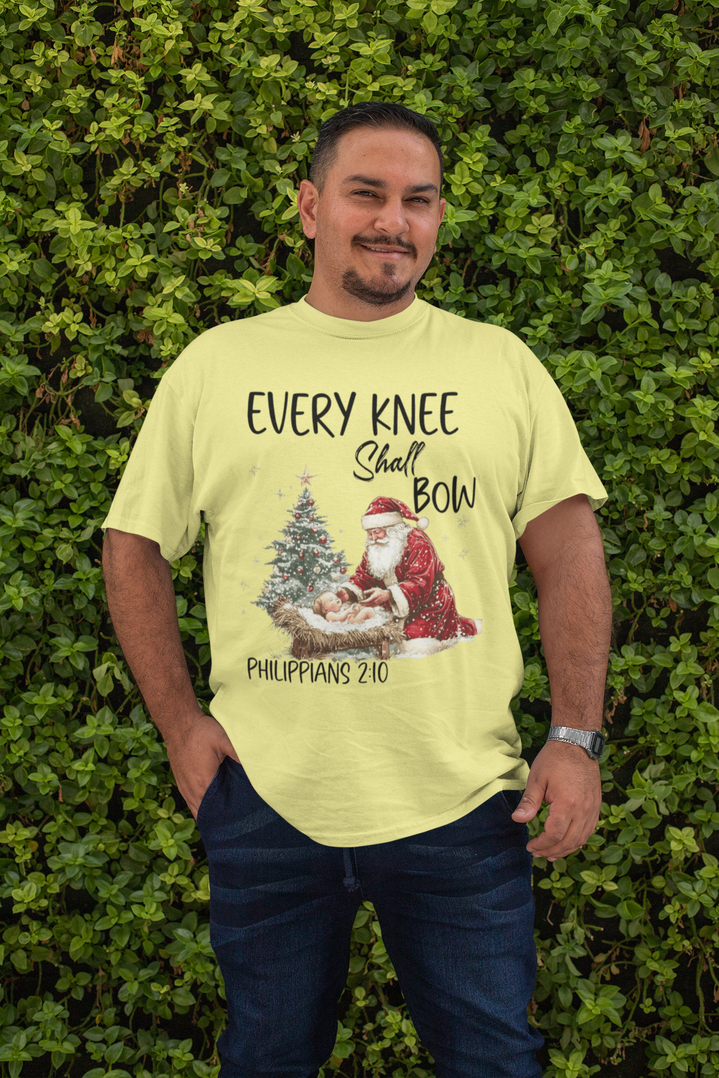 EVERY KNEE SHALL BOW Plus Size Heavy Weight Christmas T-Shirt (S-5XL):  Men's Hanes Beefy-T® - FREE SHIPPING