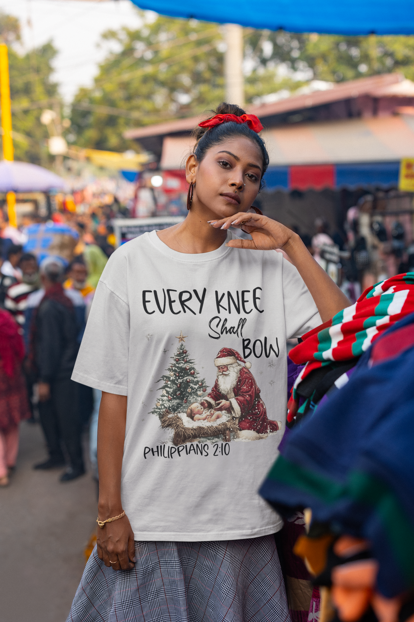 EVERY KNEE SHALL BOW Plus Size Heavy Weight Christmas T-Shirt (S-5XL):  Women's Hanes Beefy-T® - FREE SHIPPING