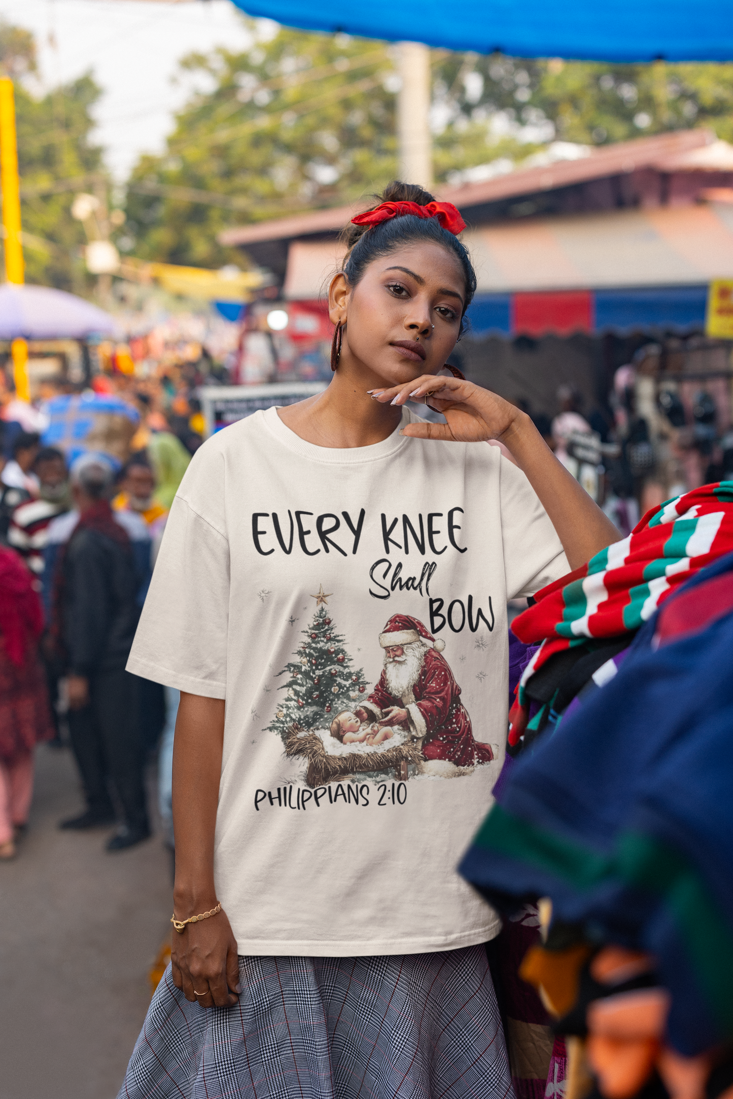EVERY KNEE SHALL BOW Plus Size Heavy Weight Christmas T-Shirt (S-5XL):  Women's Hanes Beefy-T® - FREE SHIPPING