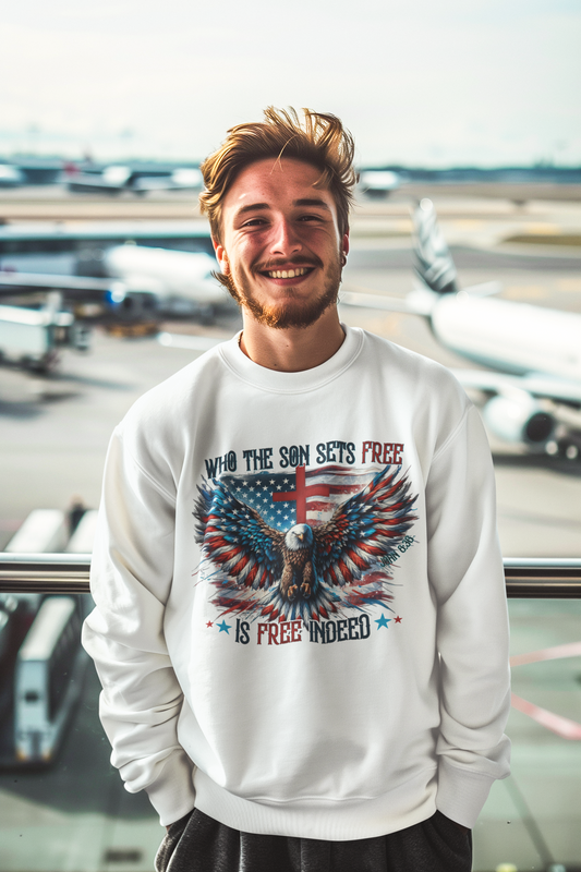 FREE INDEED Heavy Weight Patriotic Christian Sweatshirt (S-5XL):  Men's Gildan 18000 - FREE SHIPPING