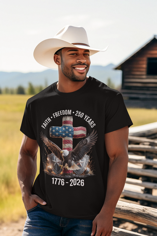 FAITH & FREEDOM Patriotic Christian T-Shirt (S-5XL):  Men's Medium Weight Gildan 5000 - FREE SHIPPING