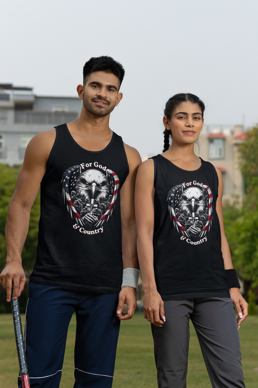 FOR GOD & COUNTRY Medium Weight Patriotic Christian Tank Top (S-2XL):  Men's & Women's 5200 - FREE SHIPPING