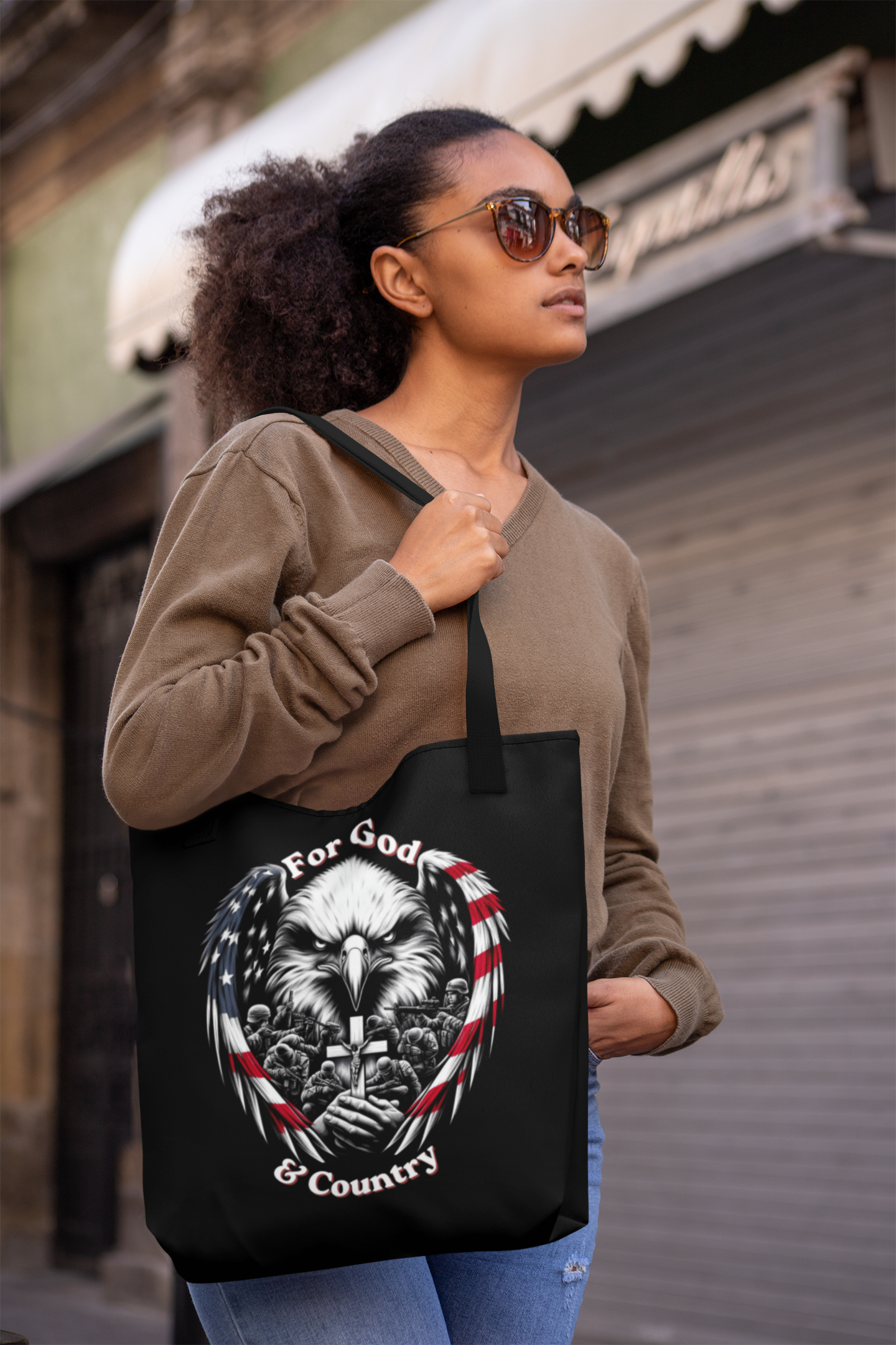 FOR GOD & COUNTRY Patriotic Christian 100% Polyester Tote Bag (3 sizes) - FREE SHIPPING