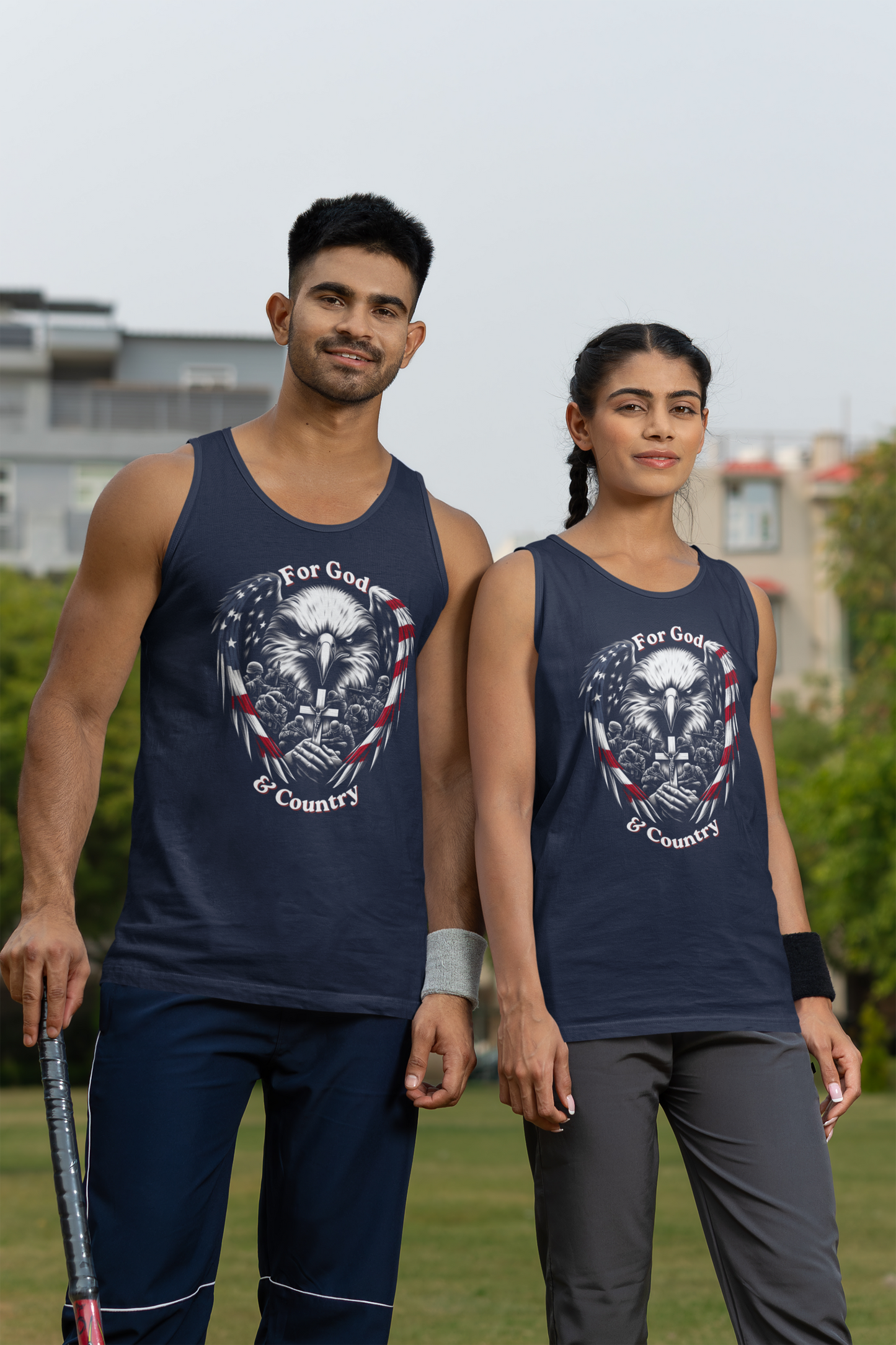 FOR GOD & COUNTRY Medium Weight Patriotic Christian Tank Top (S-2XL):  Men's & Women's 5200 - FREE SHIPPING