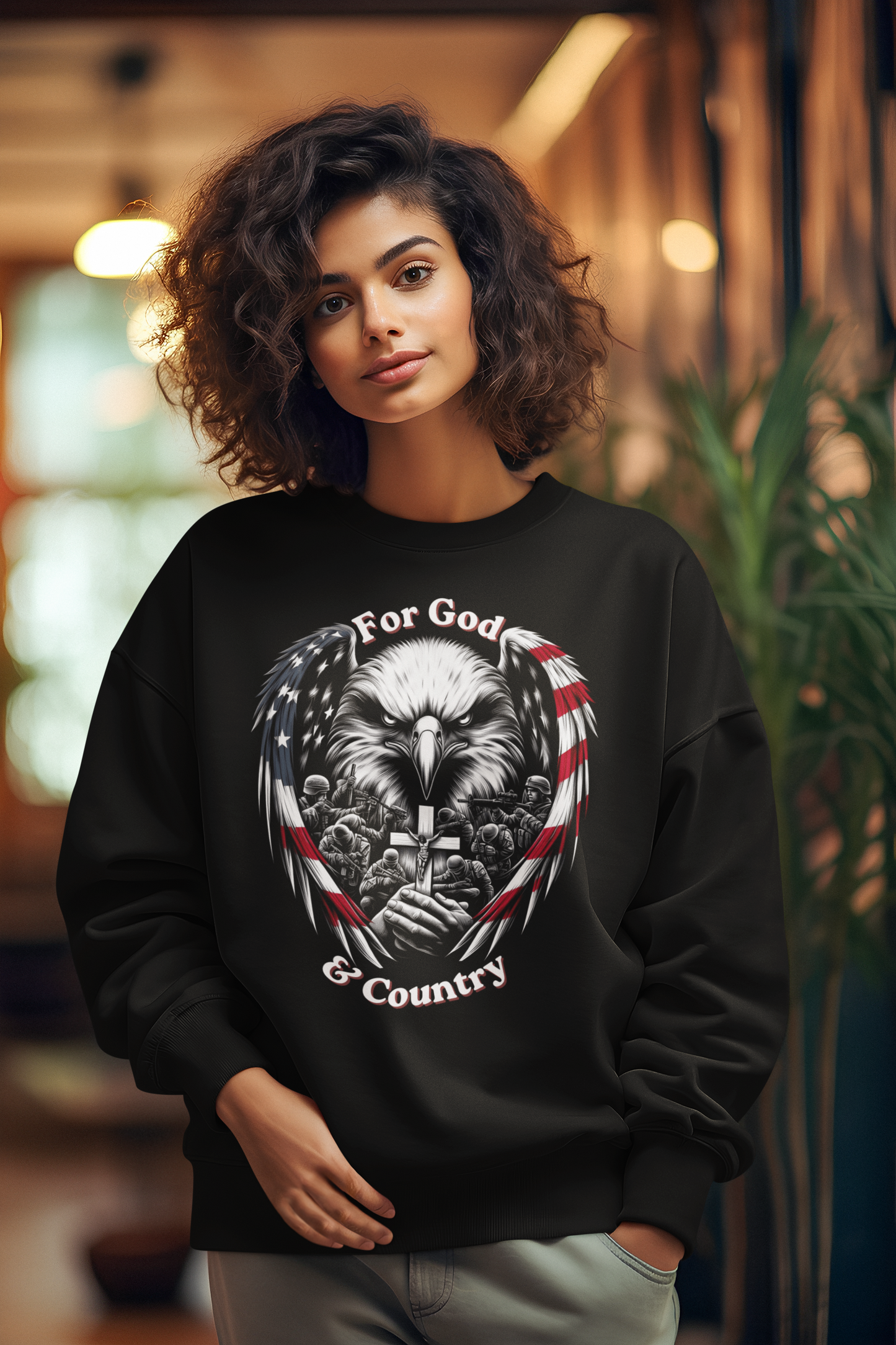 FOR GOD & COUNTRY Heavy Weight Patriotic Christian Sweatshirt (S-5XL):  Women's Gildan 18000 - FREE SHIPPING