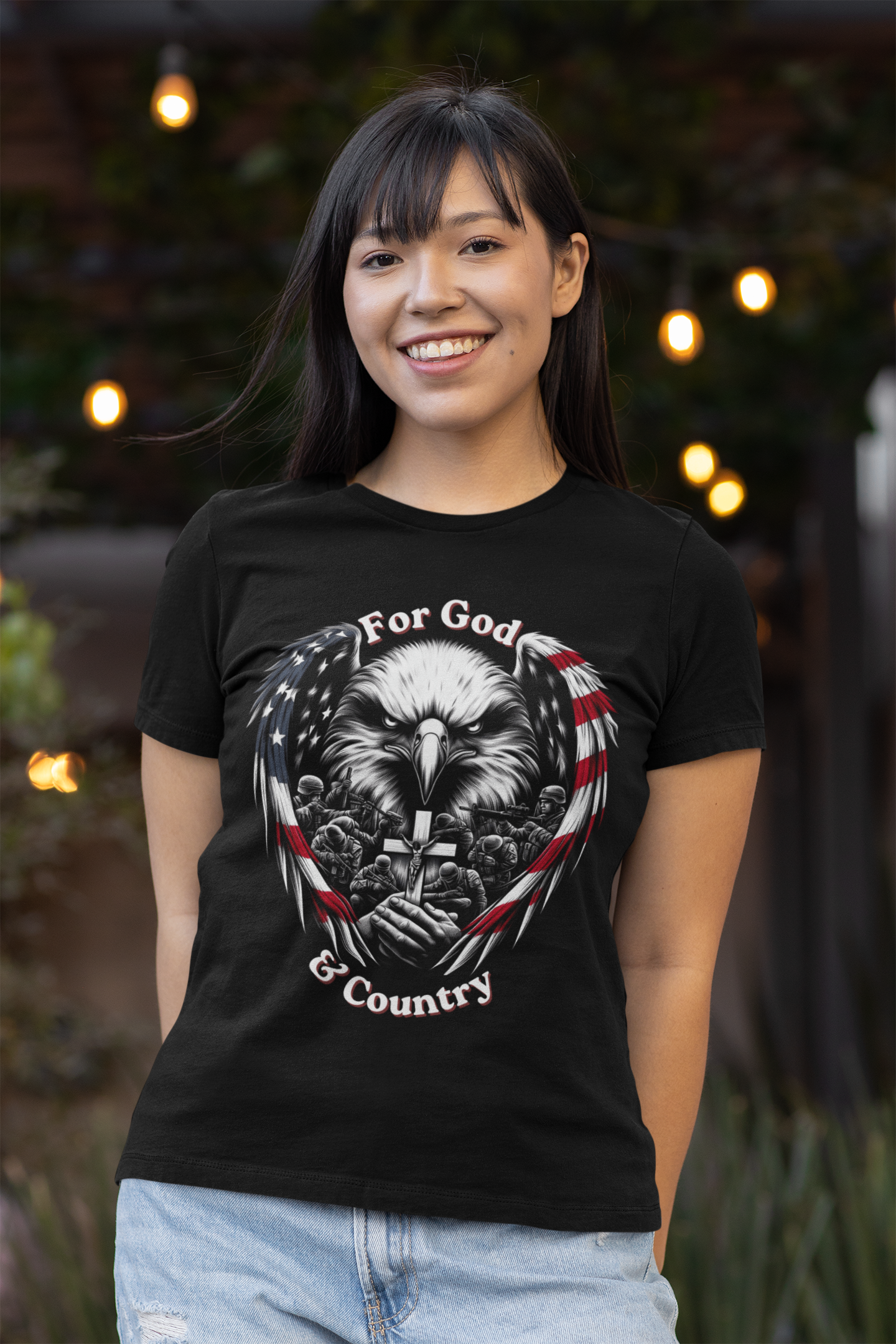 FOR GOD & COUNTRY Fitted Patriotic Christian T-Shirt (S-2XL):  Women's Bella+Canvas 6004 - FREE SHIPPING