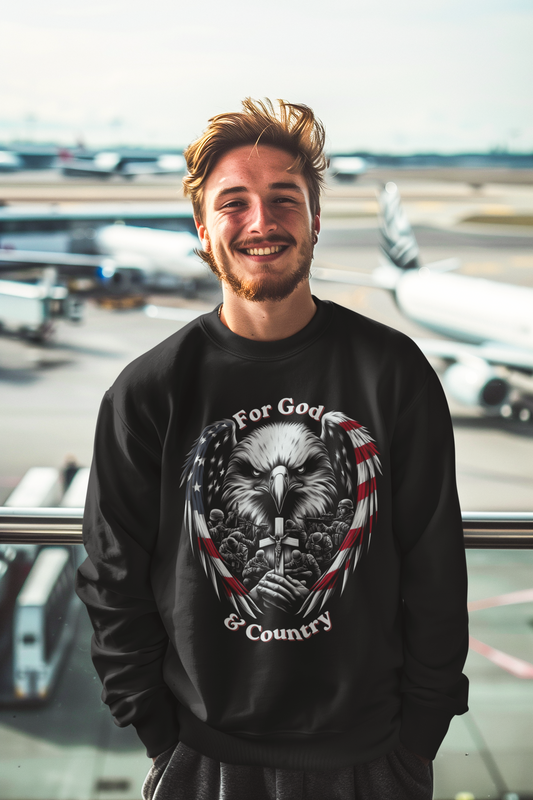 FOR GOD & COUNTRY Heavy Weight Patriotic Christian Sweatshirt (S-5XL):  Men's Gildan 18000 - FREE SHIPPING