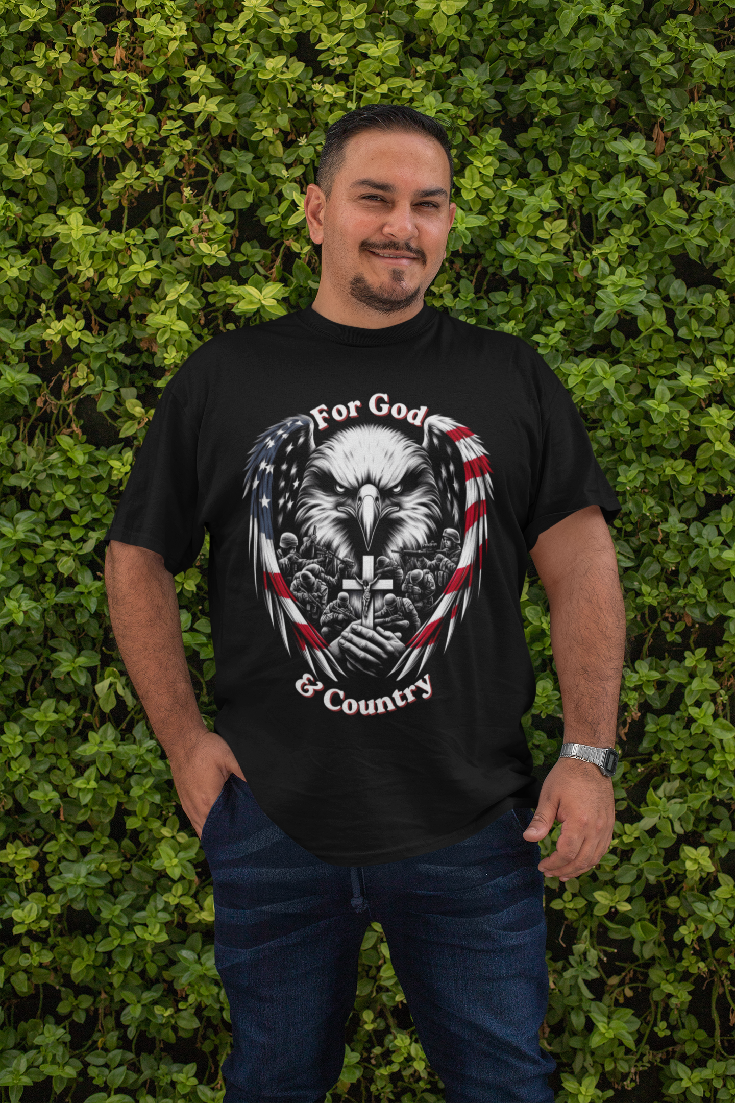 . FOR GOD & COUNTRY Plus Size Heavy Weight Patriotic Christian T-Shirt (S-5XL):  Men's Hanes Beefy-T® - FREE SHIPPING