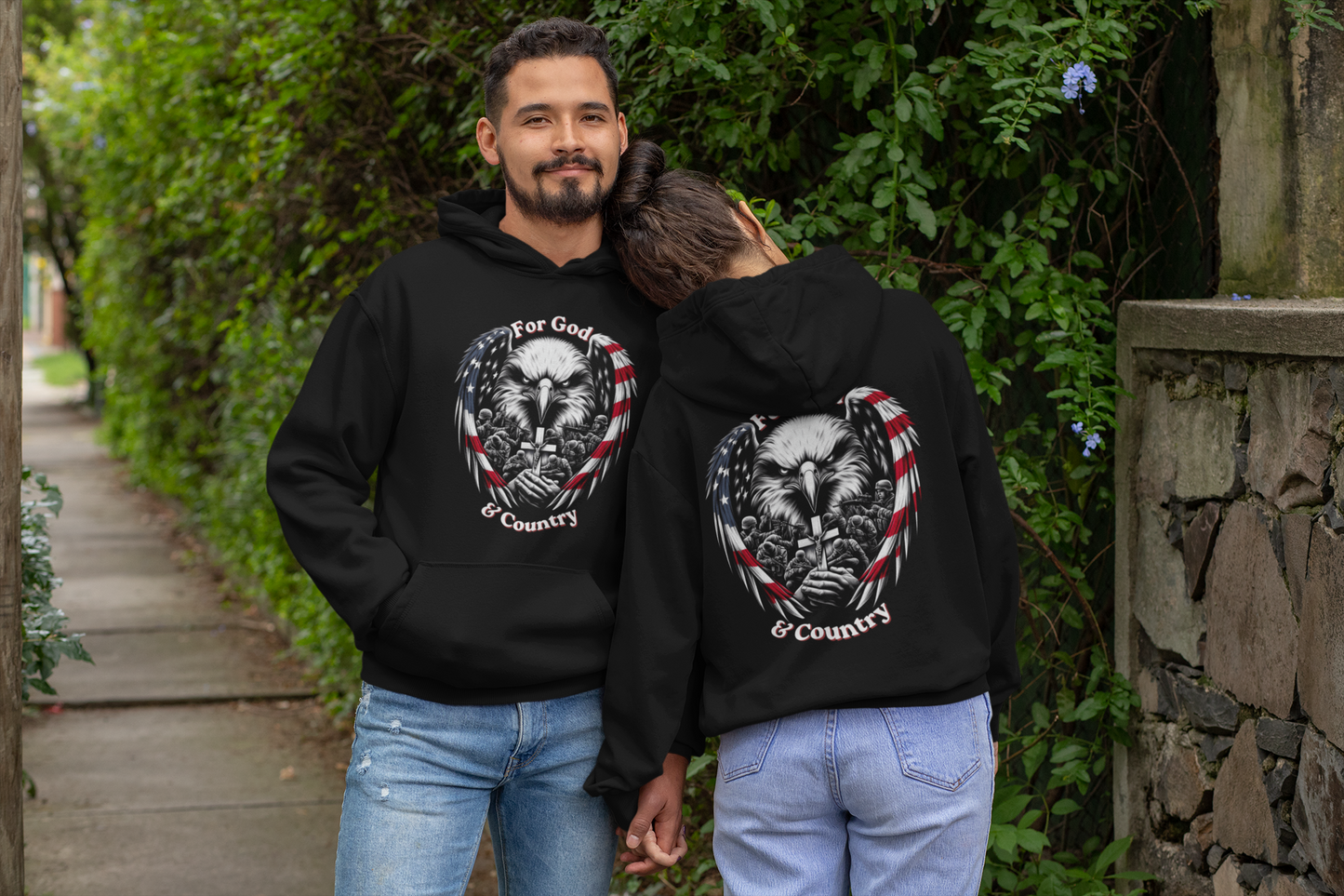 FOR GOD & COUNTRY Heavy Weight Patriotic Christian Hoodie (S-5XL):  Men's & Women's Gildan 18500 - FREE SHIPPING
