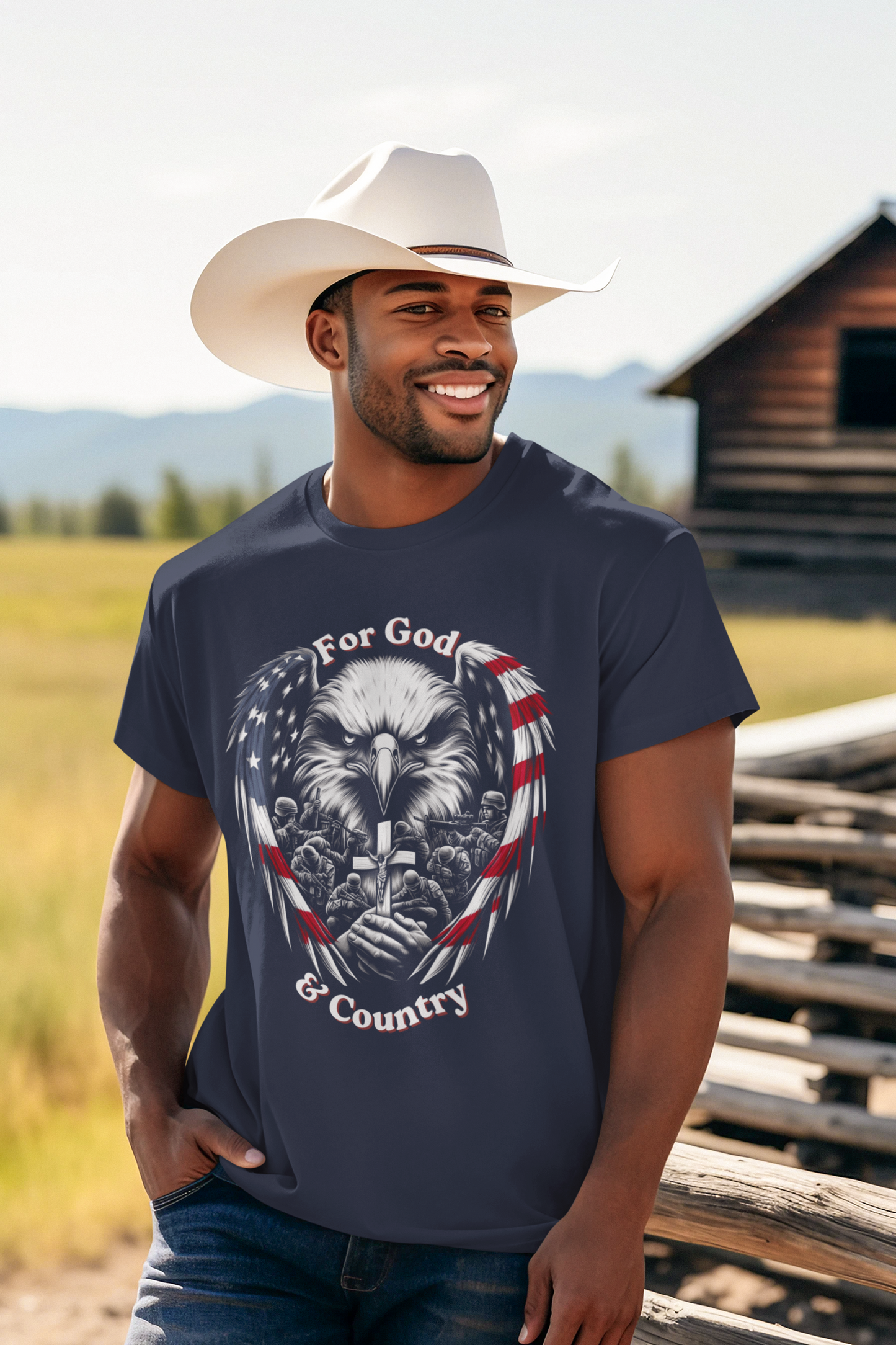 FOR GOD & COUNTRY Patriotic Christian T-Shirt (S-5XL):  Men's Medium Weight Gildan 5000 - FREE SHIPPING