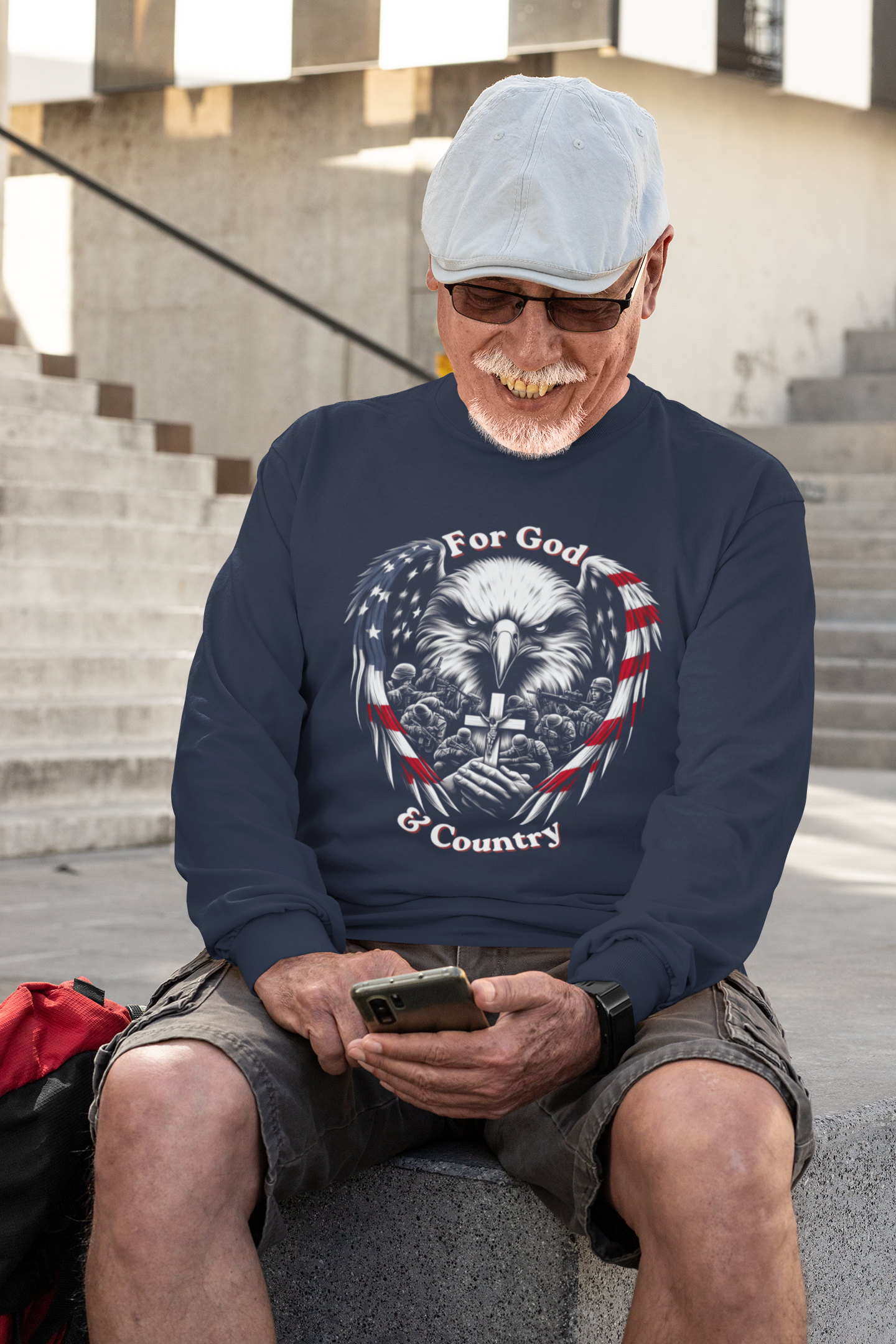 . FOR GOD & COUNTRY Heavy Weight Patriotic Christian Long Sleeve T-Shirt (S-2XL):  Men's Gildan 2400 - FREE SHIPPING