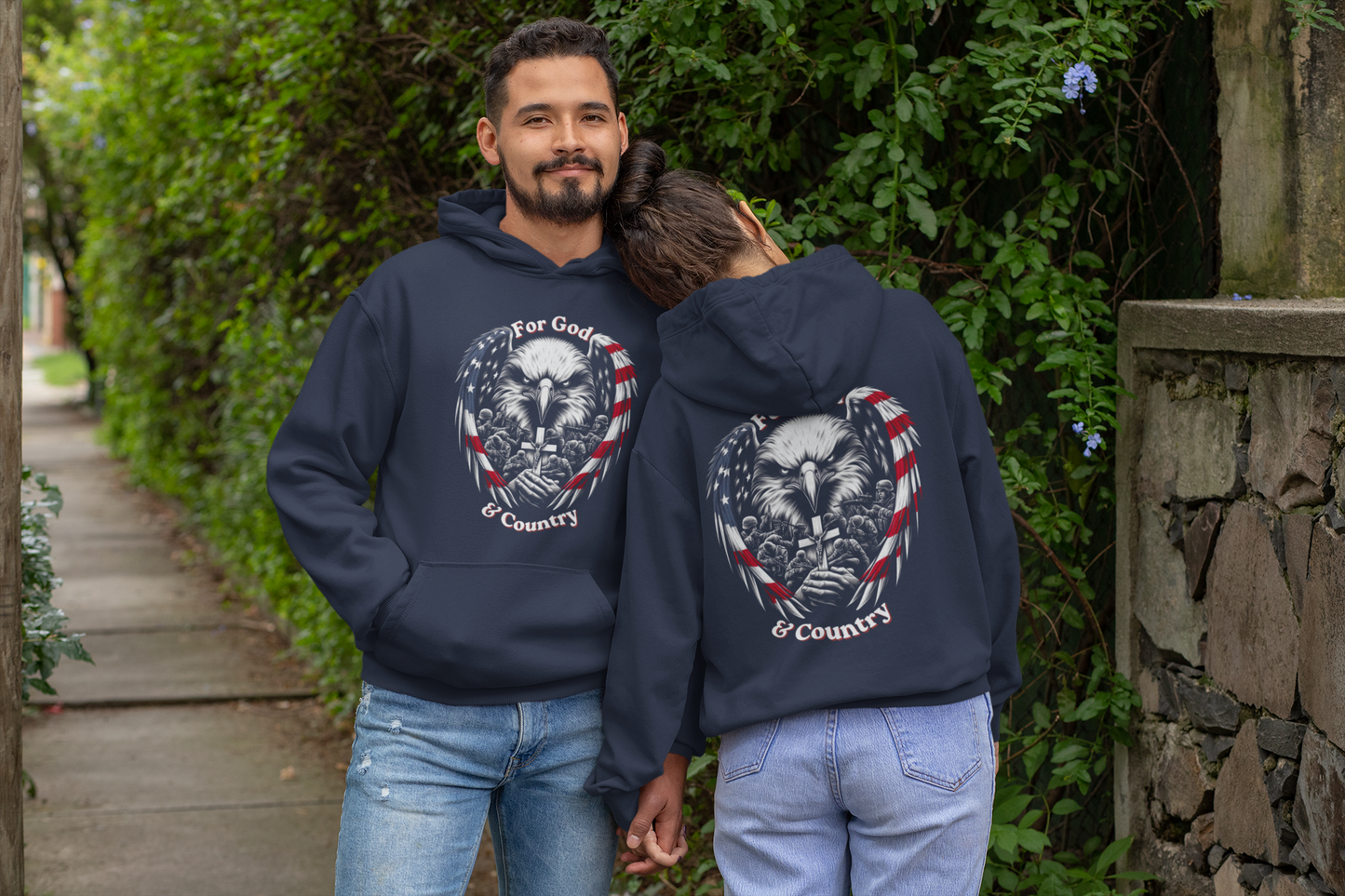 FOR GOD & COUNTRY Heavy Weight Patriotic Christian Hoodie (S-5XL):  Men's & Women's Gildan 18500 - FREE SHIPPING