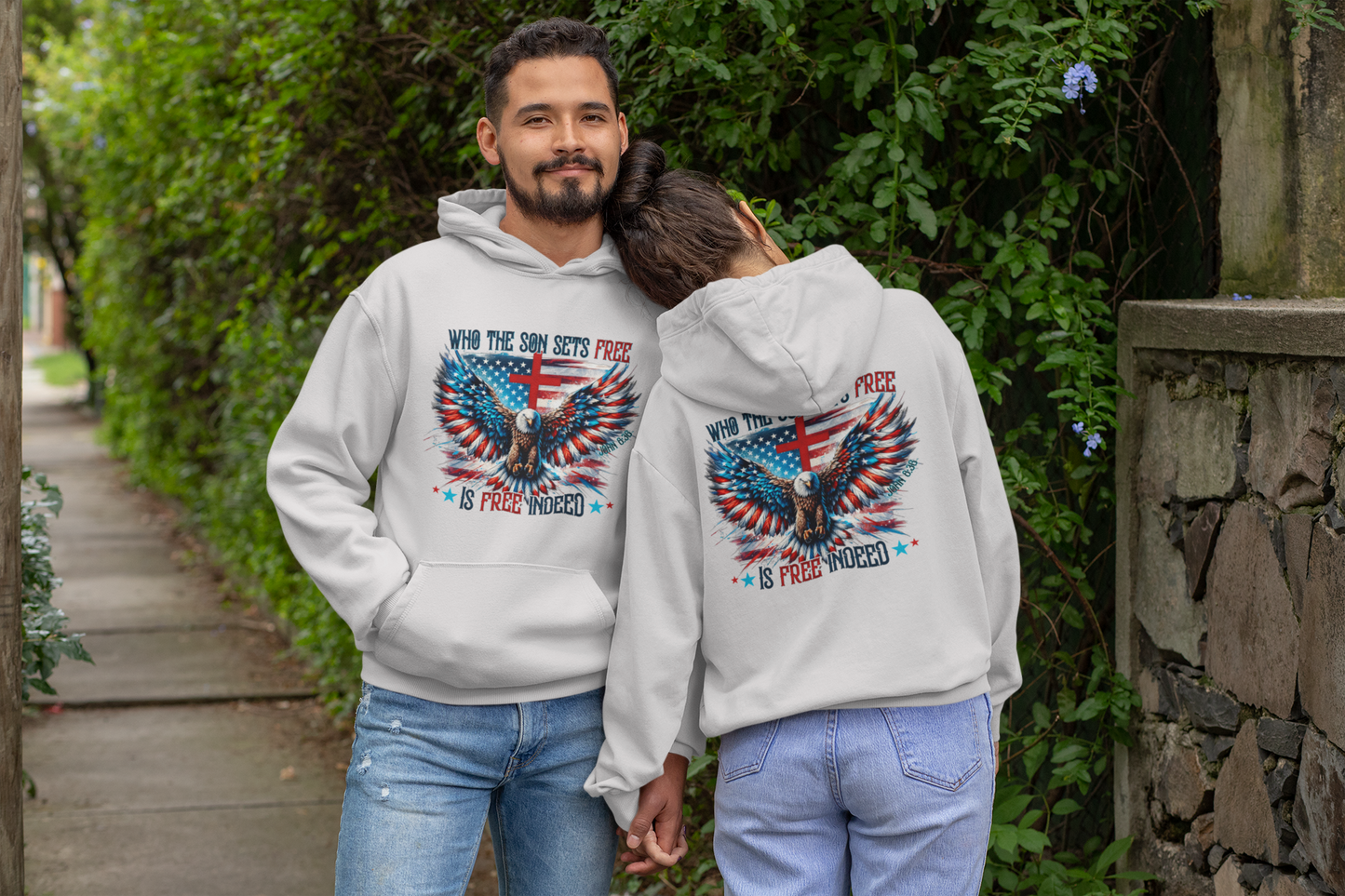 FREE INDEED Heavy Weight Patriotic Christian Hoodie (S-5XL):  Men's & Women's Gildan 18500 - FREE SHIPPING