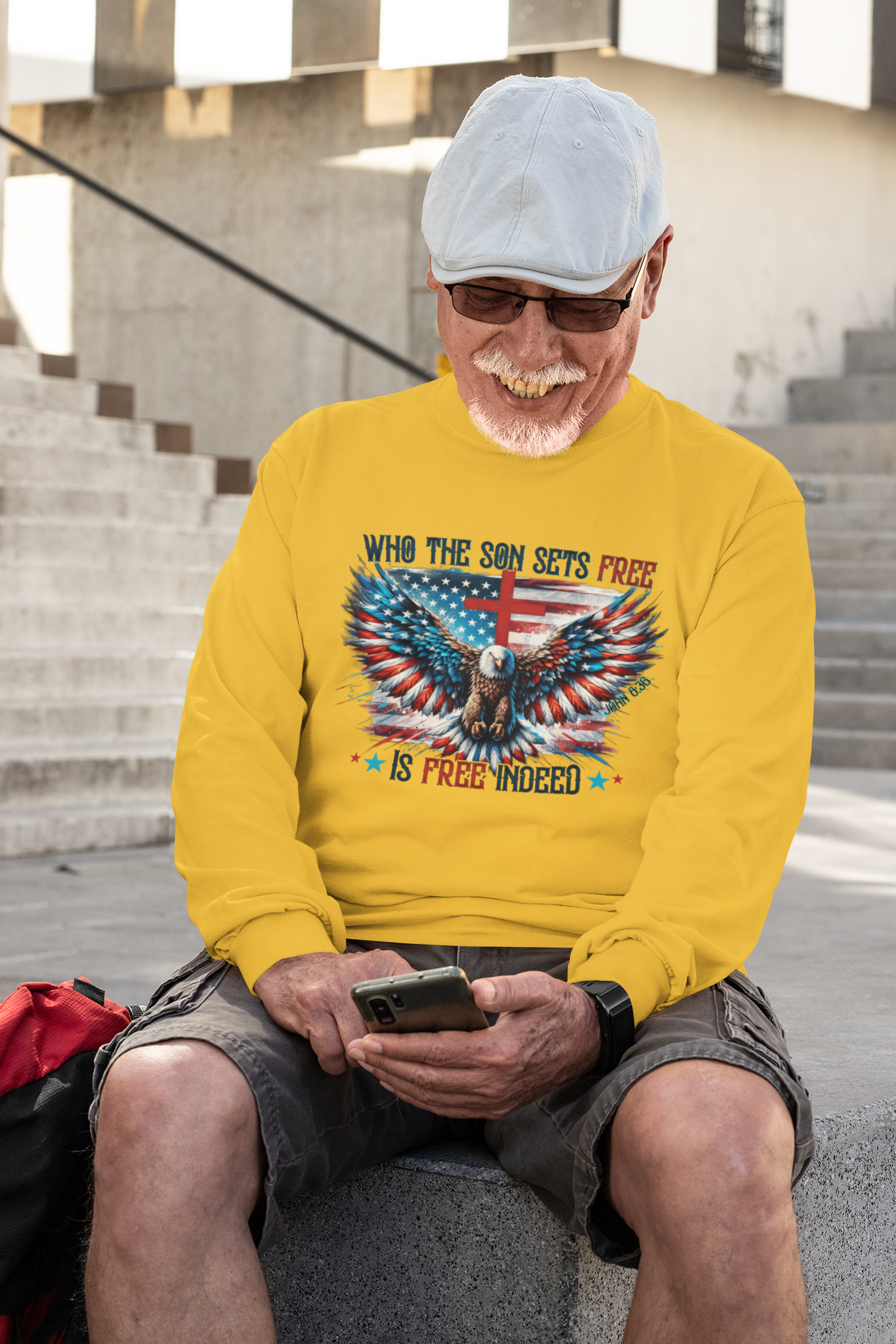 . FREE INDEED Heavy Weight Patriotic Christian Long Sleeve T-Shirt (S-2XL):  Men's Gildan 2400 - FREE SHIPPING