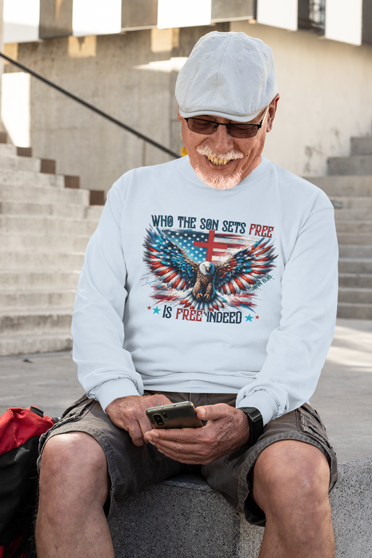 . FREE INDEED Heavy Weight Patriotic Christian Long Sleeve T-Shirt (S-2XL):  Men's Gildan 2400 - FREE SHIPPING
