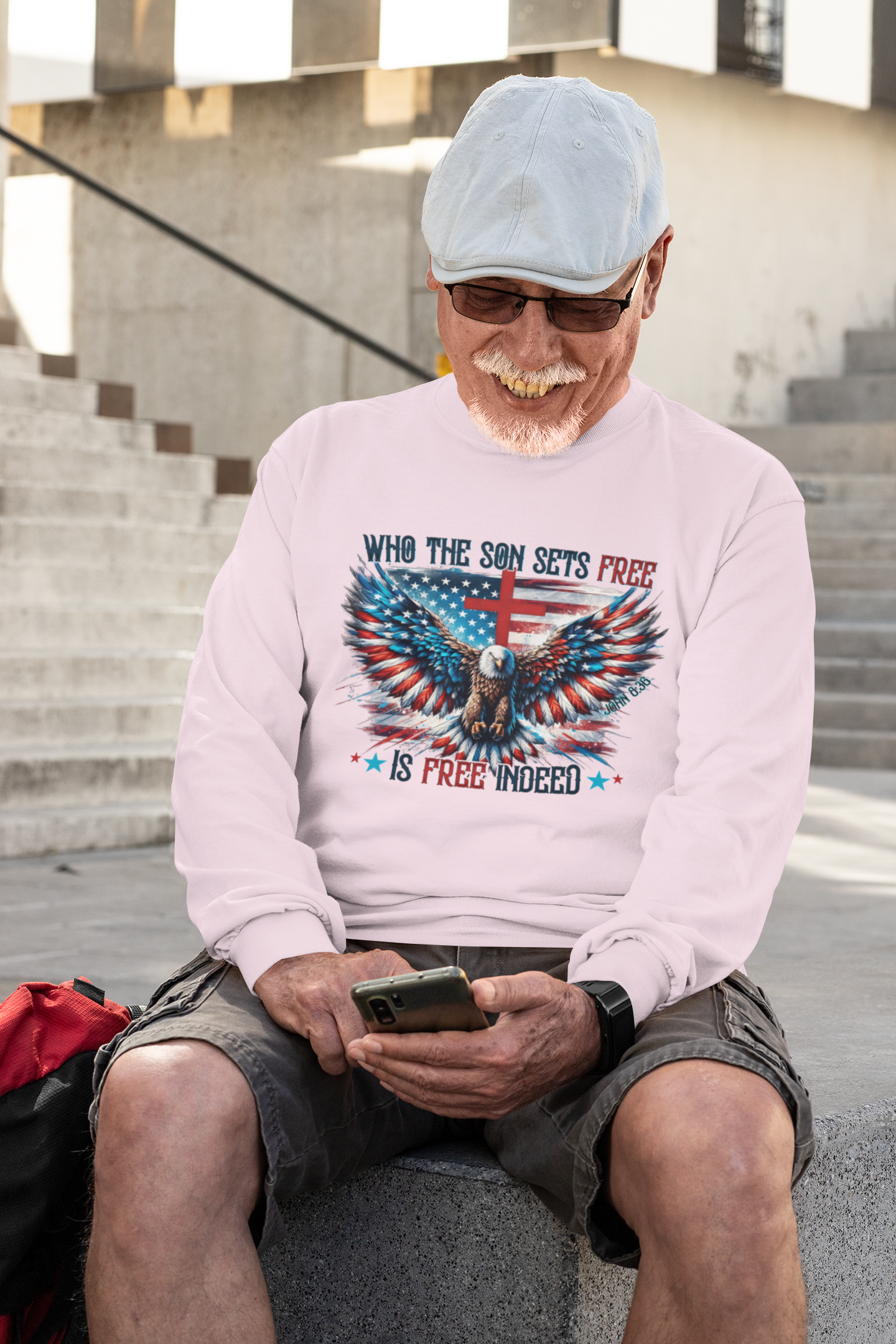 . FREE INDEED Heavy Weight Patriotic Christian Long Sleeve T-Shirt (S-2XL):  Men's Gildan 2400 - FREE SHIPPING