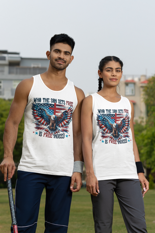 FREE INDEED Medium Weight Patriotic Christian Tank Top (S-2XL):  Men's & Women's 5200 - FREE SHIPPING
