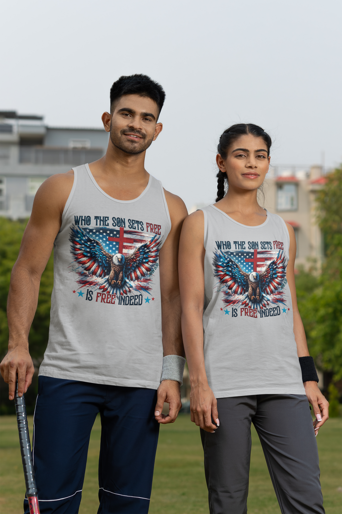 FREE INDEED Medium Weight Patriotic Christian Tank Top (S-2XL):  Men's & Women's 5200 - FREE SHIPPING
