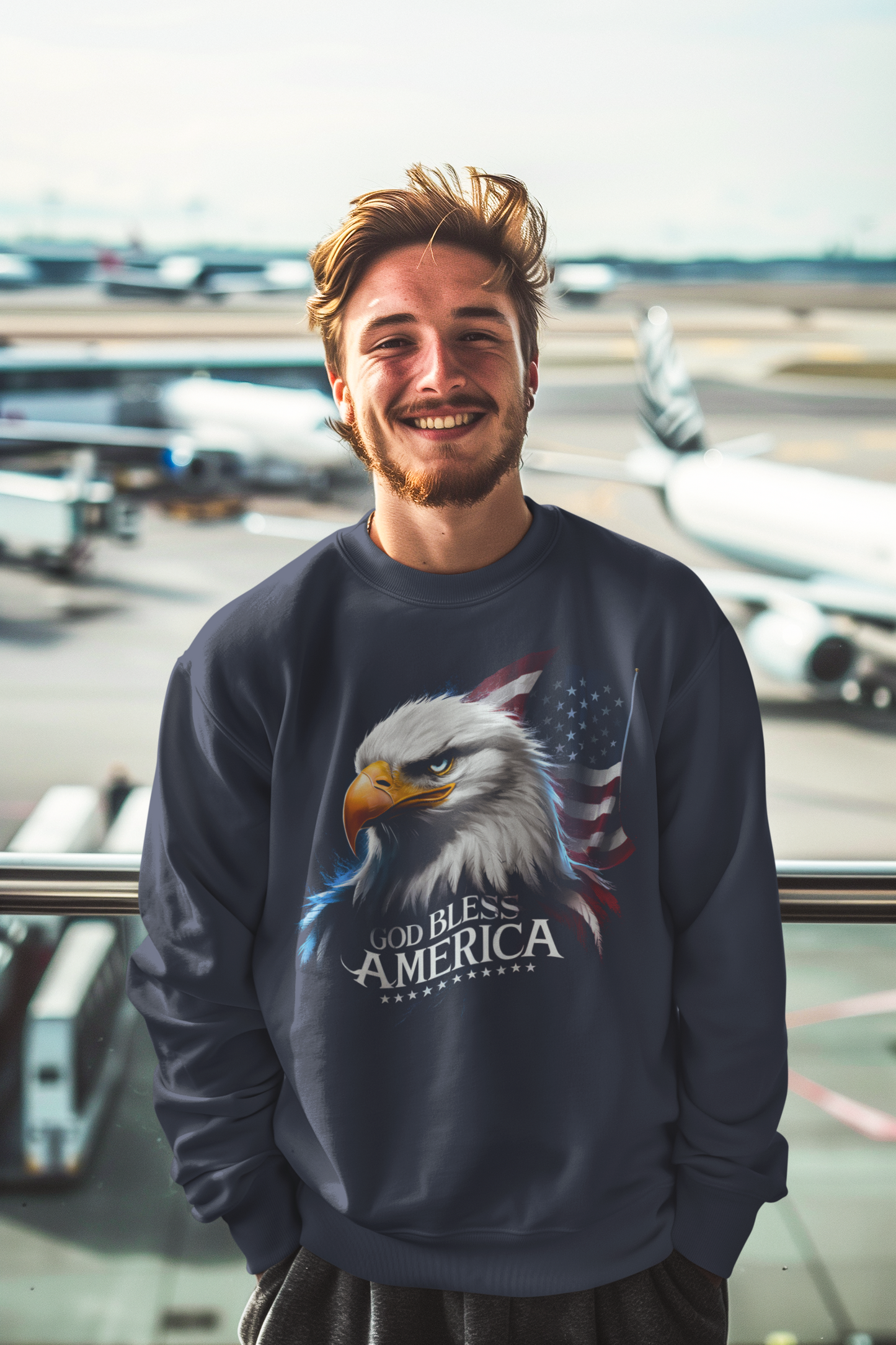 GOD BLESS AMERICA Heavy Weight Patriotic Christian Sweatshirt (S-5XL):  Men's Gildan 18000 - FREE SHIPPING