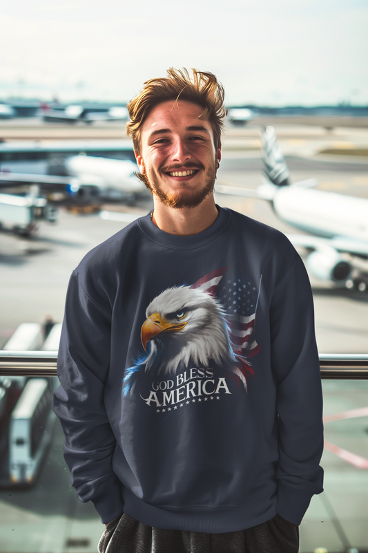 GOD BLESS AMERICA Heavy Weight Patriotic Christian Sweatshirt (S-5XL):  Men's Gildan 18000 - FREE SHIPPING