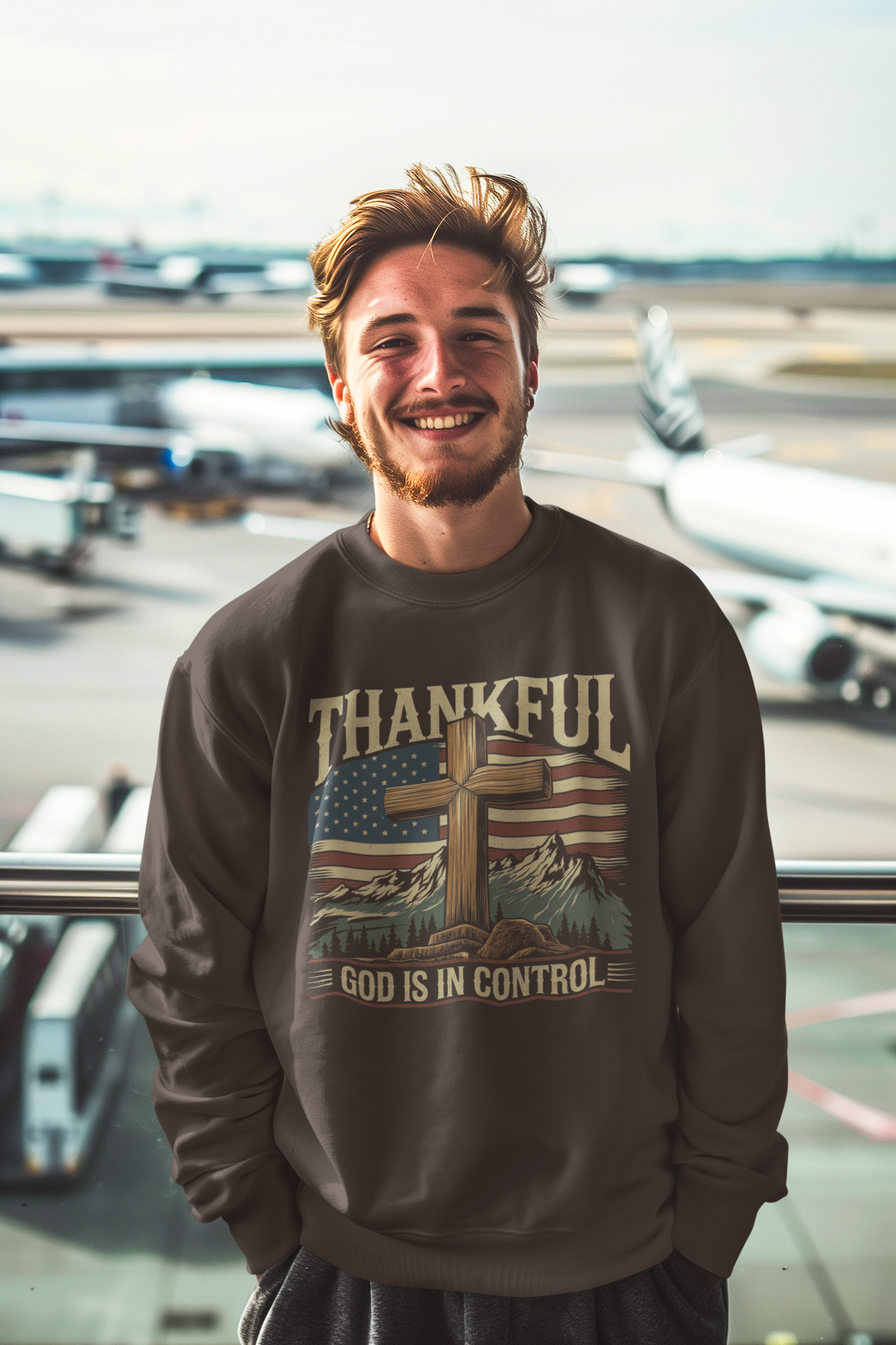 GOD IS IN CONTROL Heavy Weight Patriotic Christian Sweatshirt (S-5XL):  Men's Gildan 18000 - FREE SHIPPING