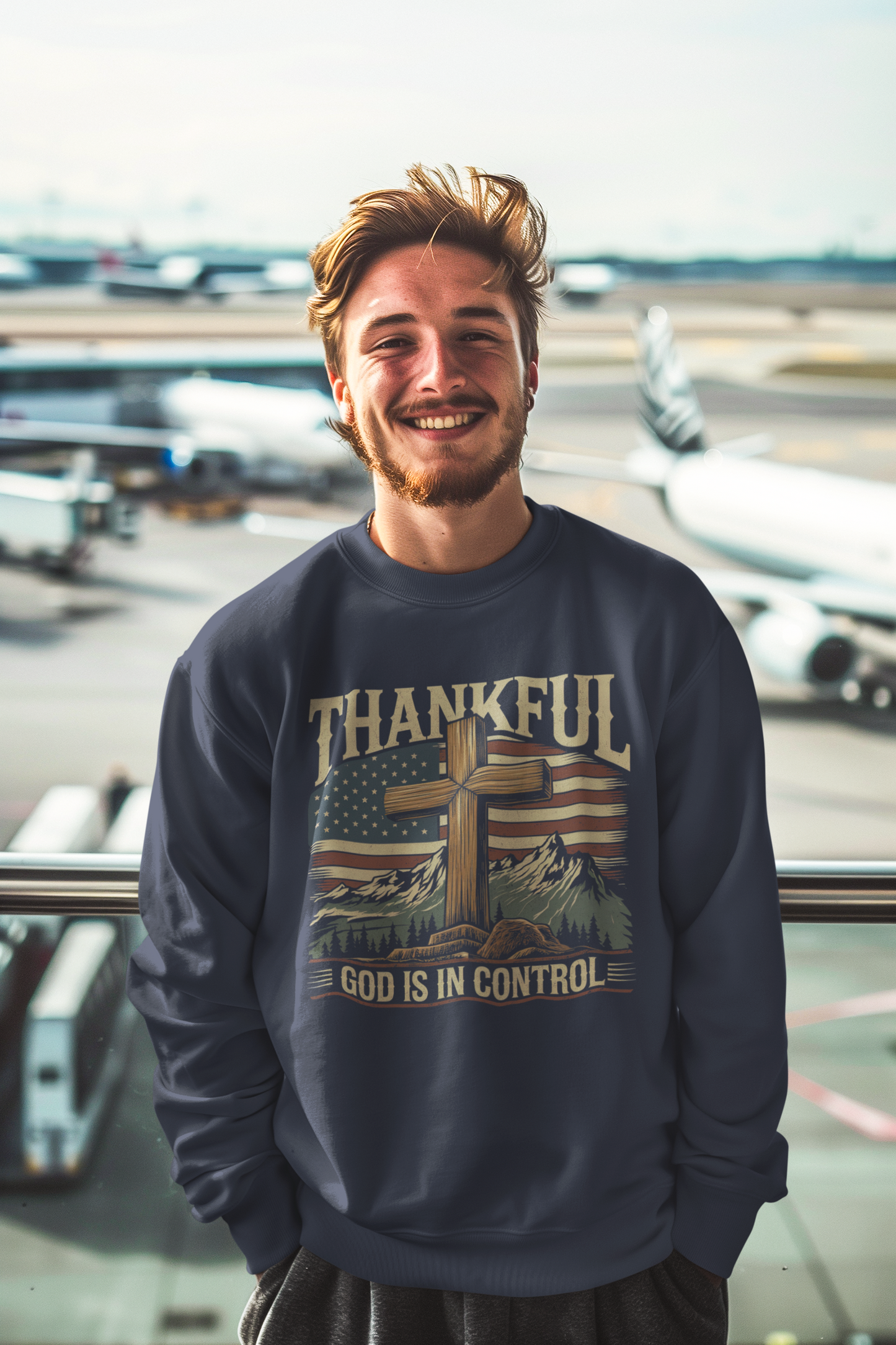 GOD IS IN CONTROL Heavy Weight Patriotic Christian Sweatshirt (S-5XL):  Men's Gildan 18000 - FREE SHIPPING
